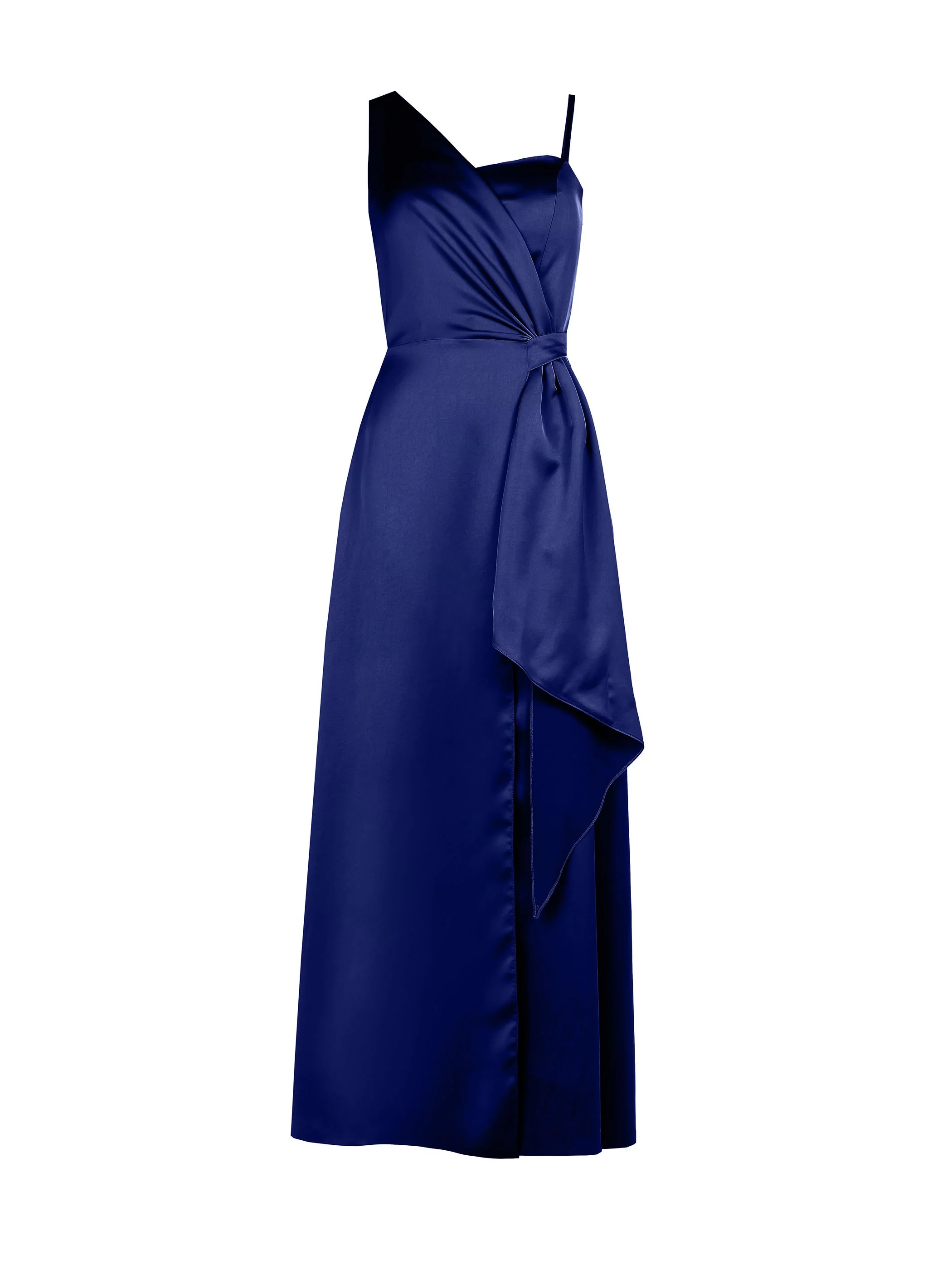 Abito atelier lungo blu indaco con nodo drappeggiato - Image 5