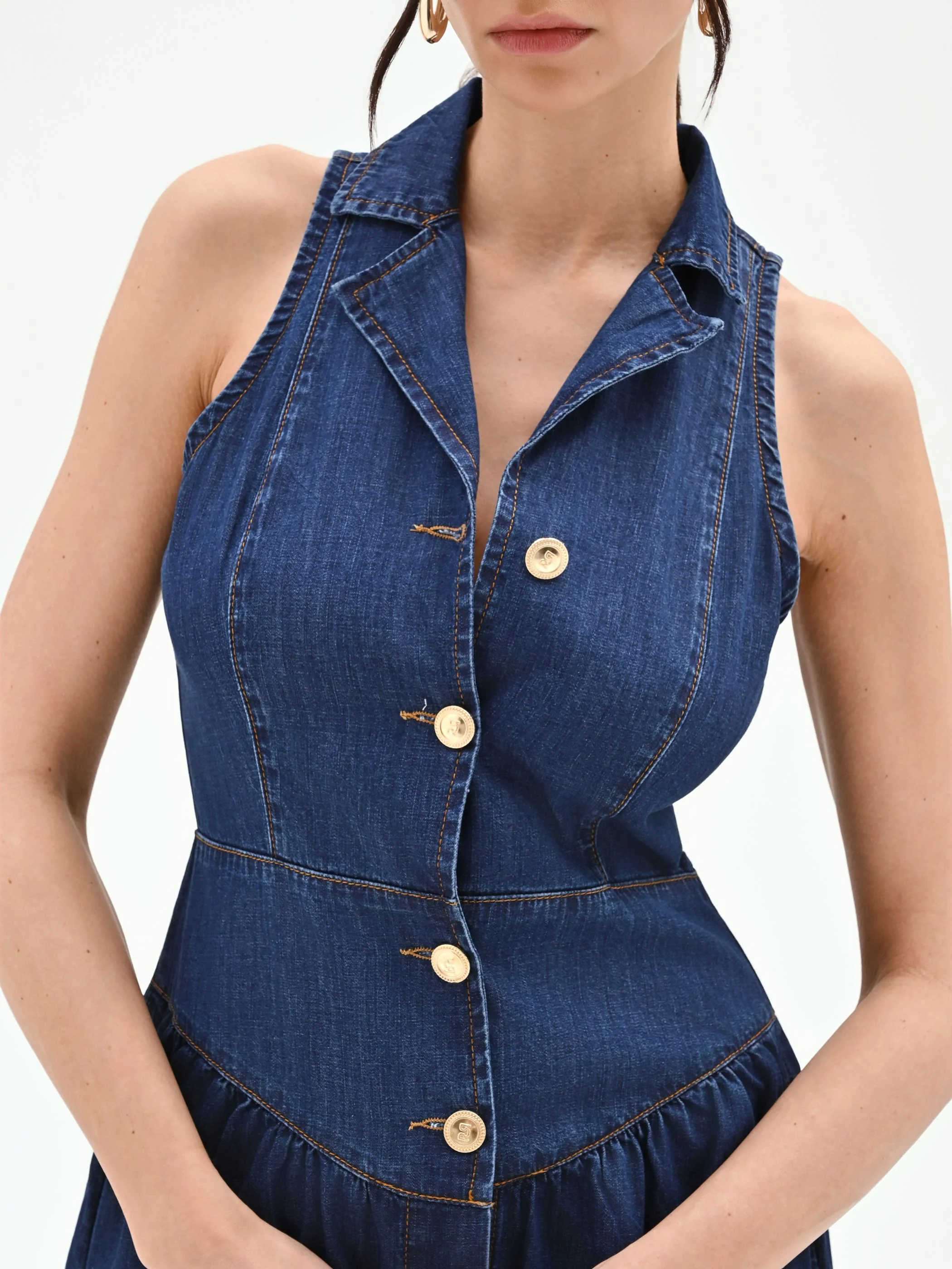 Abito chemisier blu in denim smanicato - Image 3