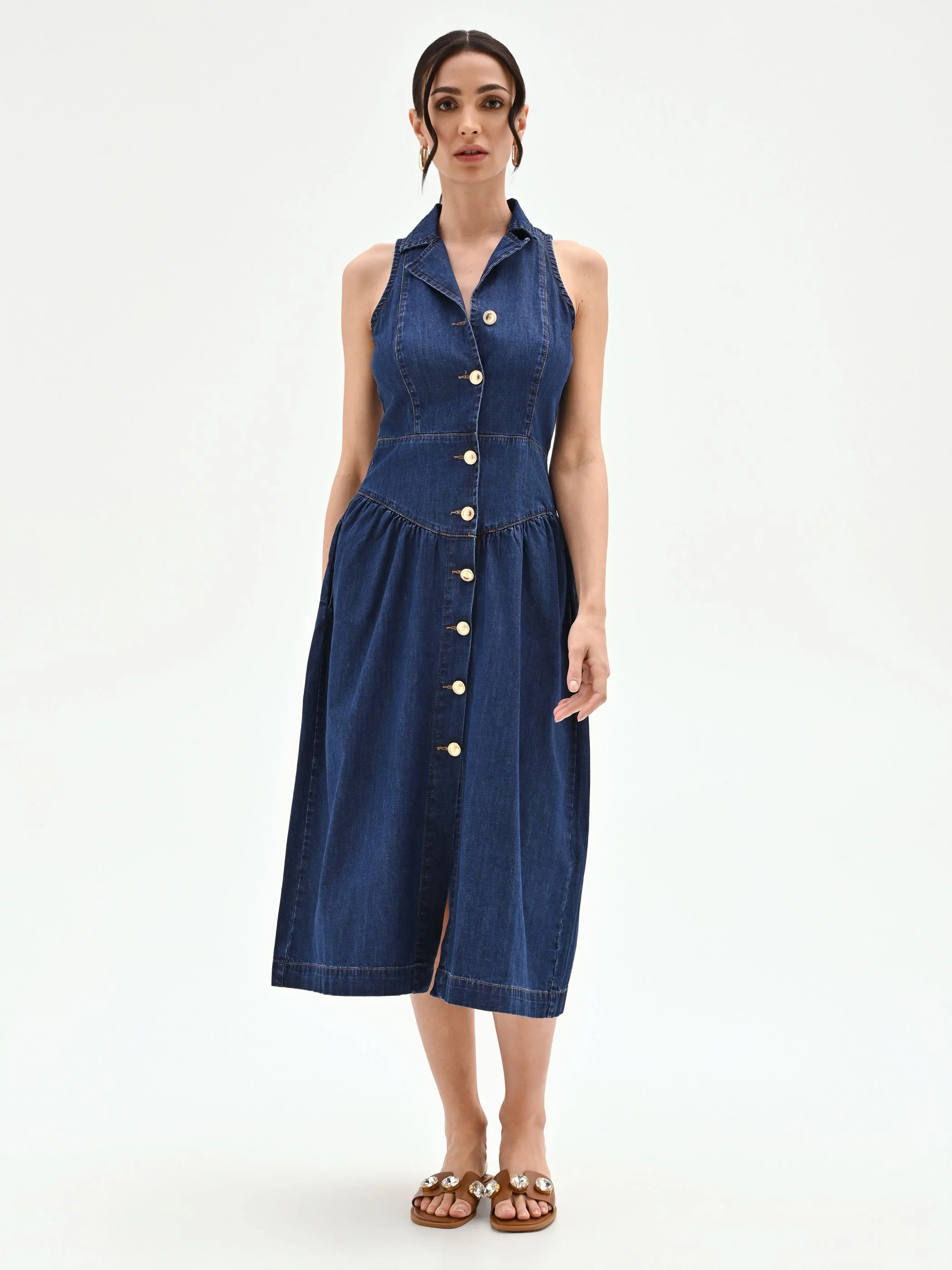 Abito chemisier blu in denim smanicato - Image 4