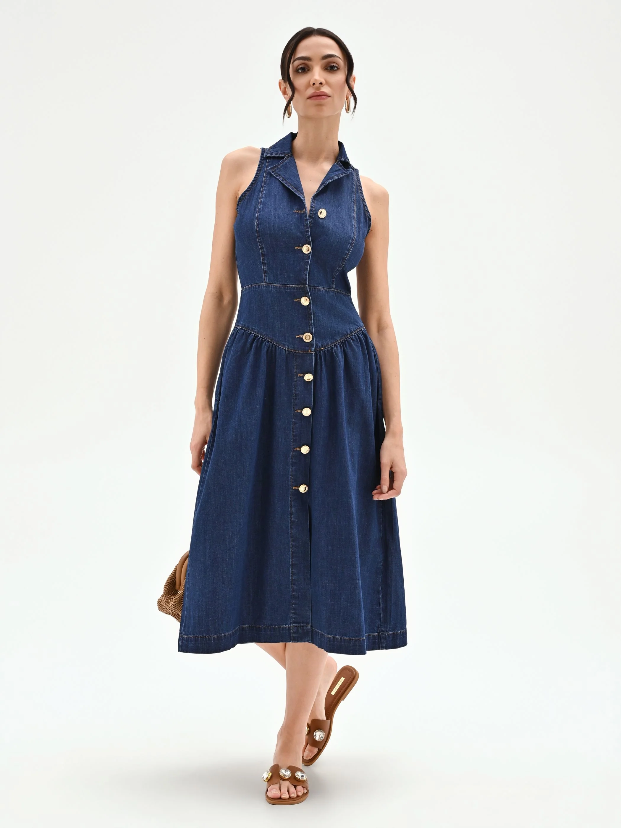 Abito chemisier blu in denim smanicato - Image 5