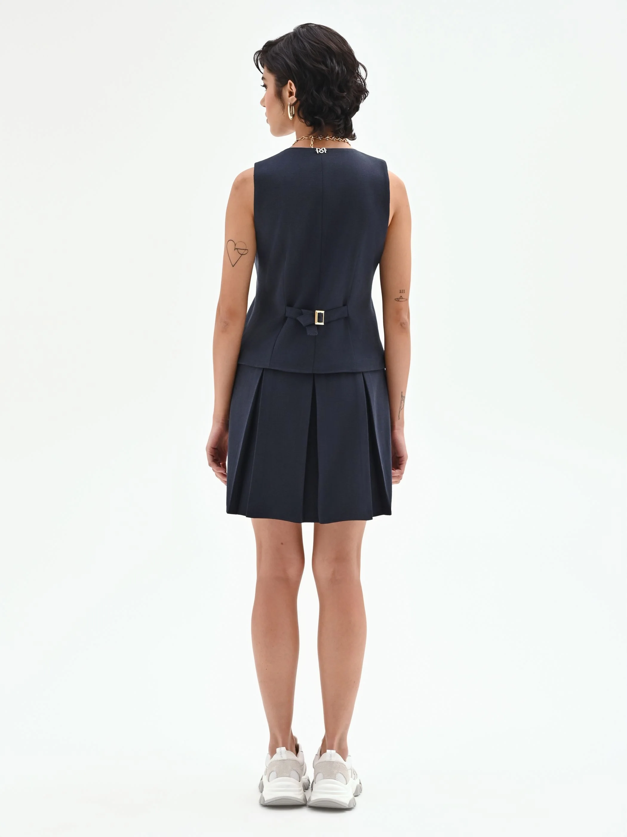 Abito corto effetto due pezzi blu navy - Image 3