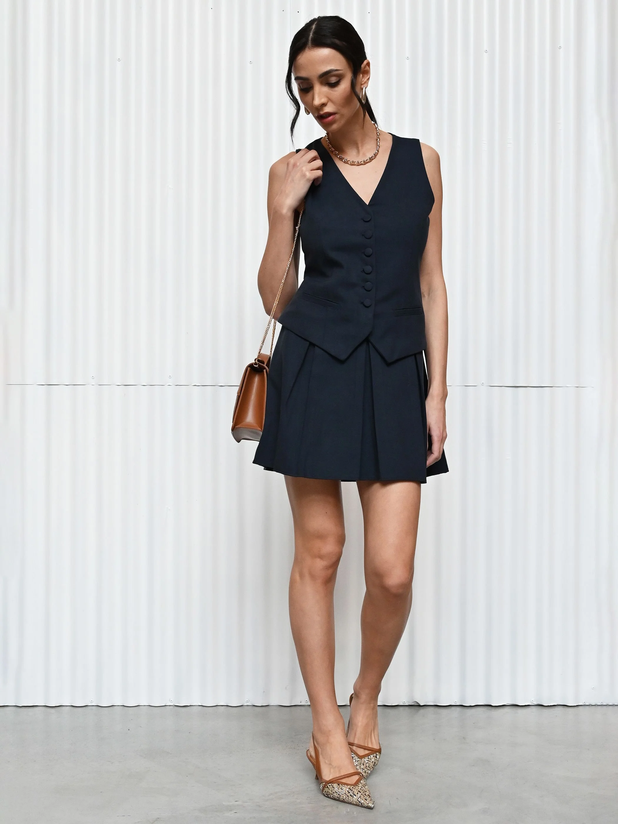 Abito corto effetto due pezzi blu navy - Image 6