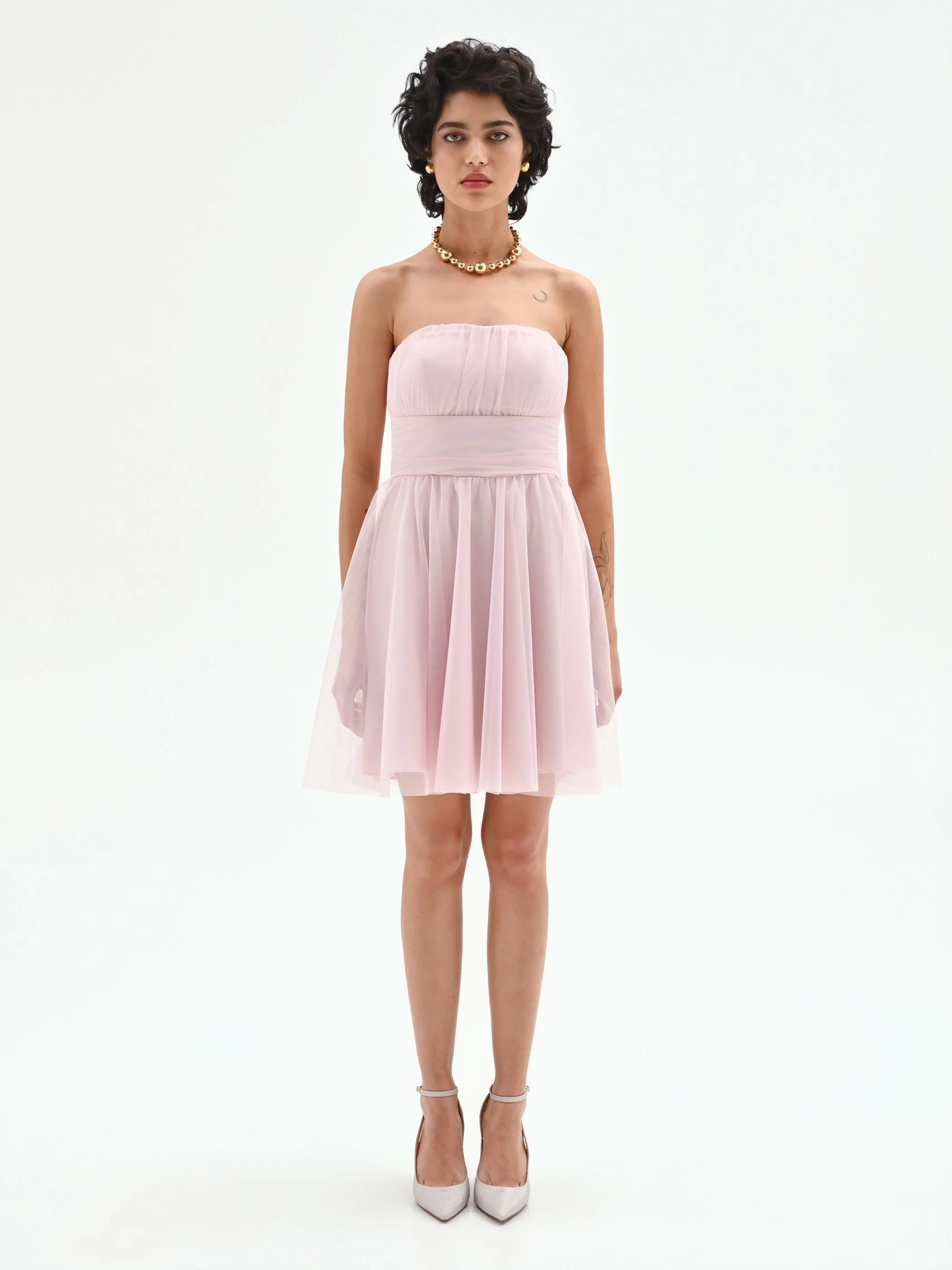 Abito corto in georgette rosa pastello - Image 2