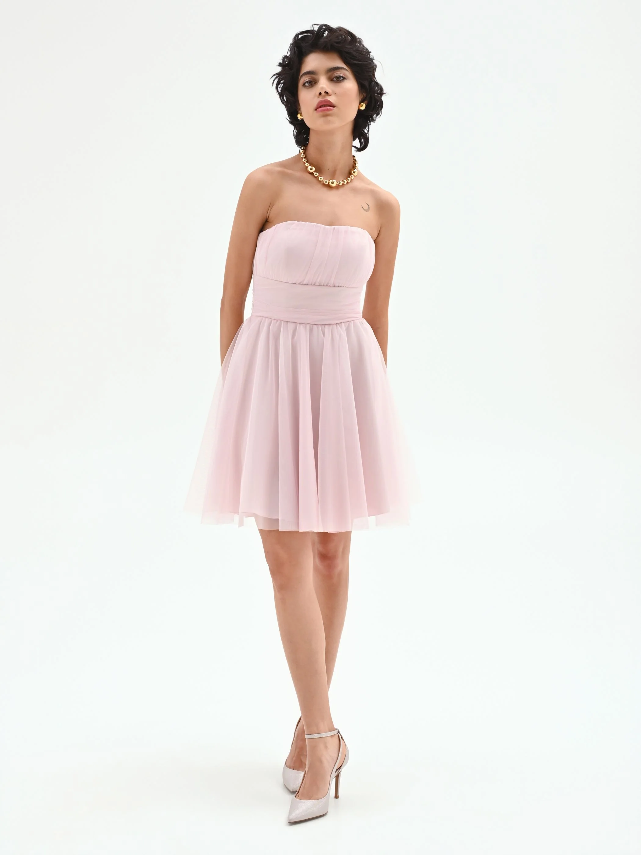Abito corto in georgette rosa pastello - Image 4