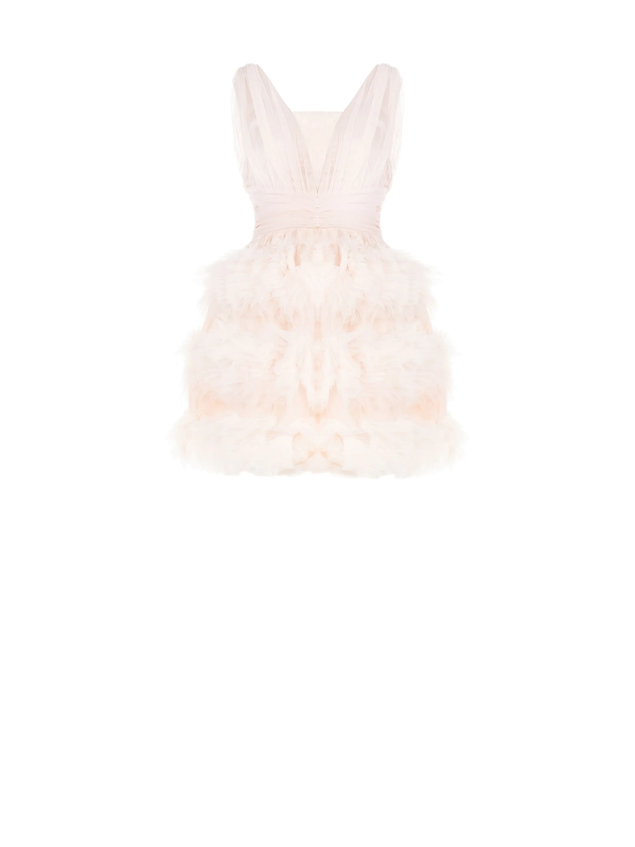 Abito corto rosa cipria con gonna in tulle - Image 5