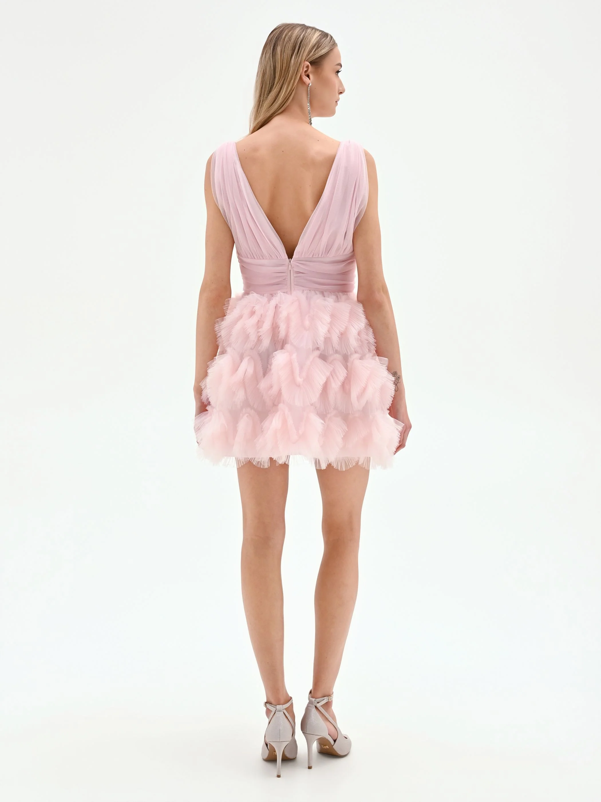 Abito corto rosa pastello con gonna in tulle - Image 2