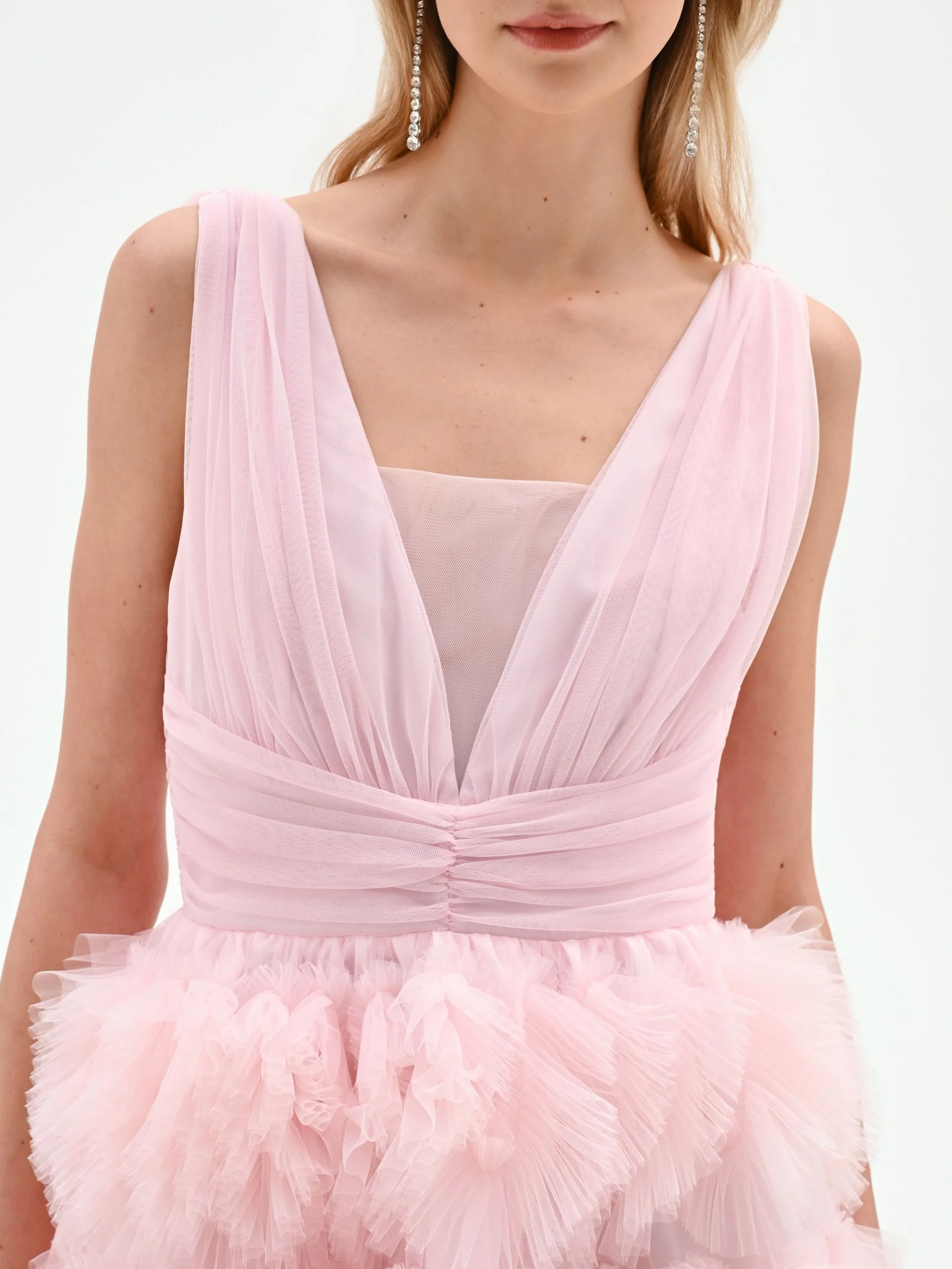 Abito corto rosa pastello con gonna in tulle - Image 3