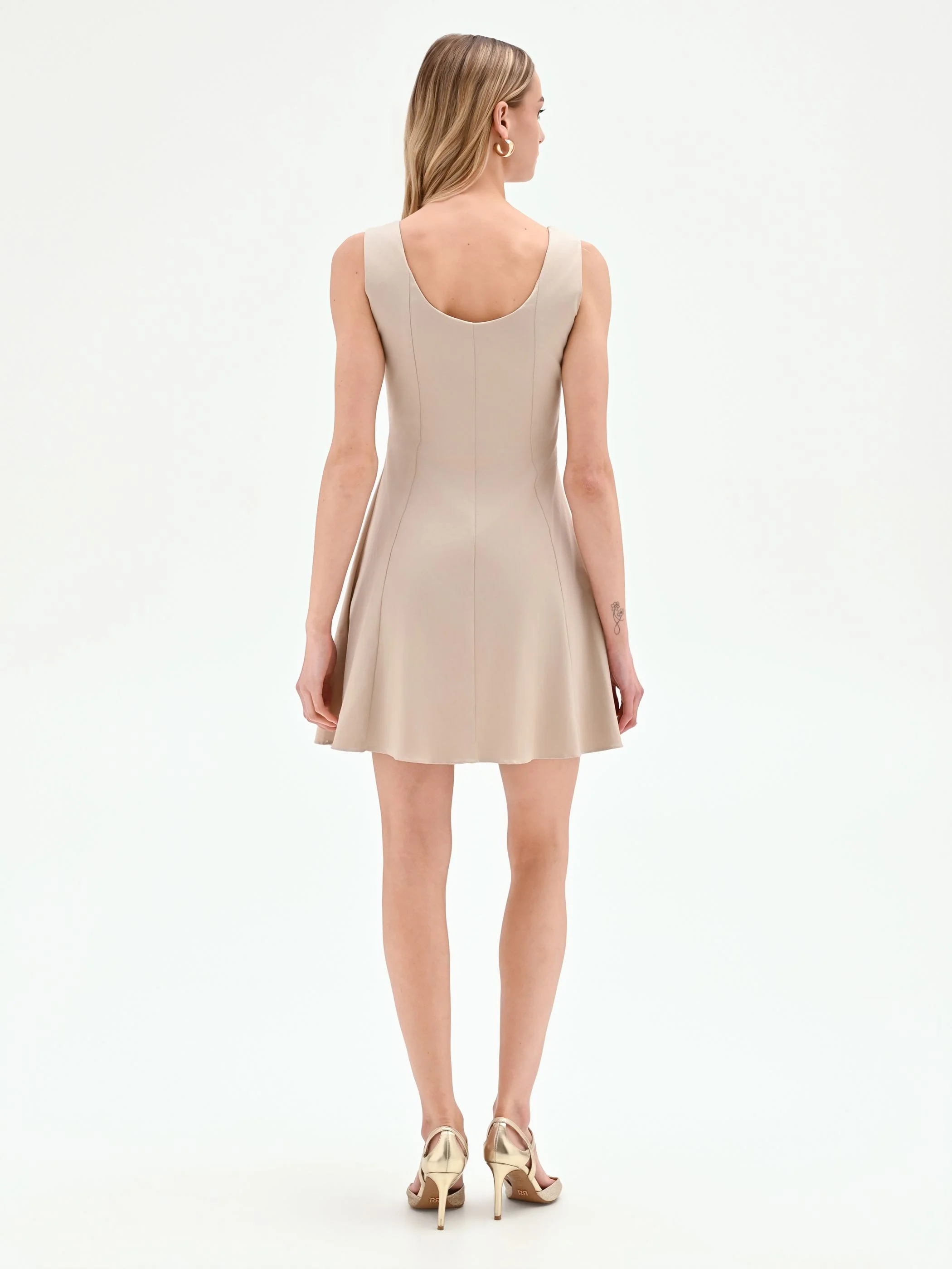 Abito corto tortora beige con zip frontale - Image 2