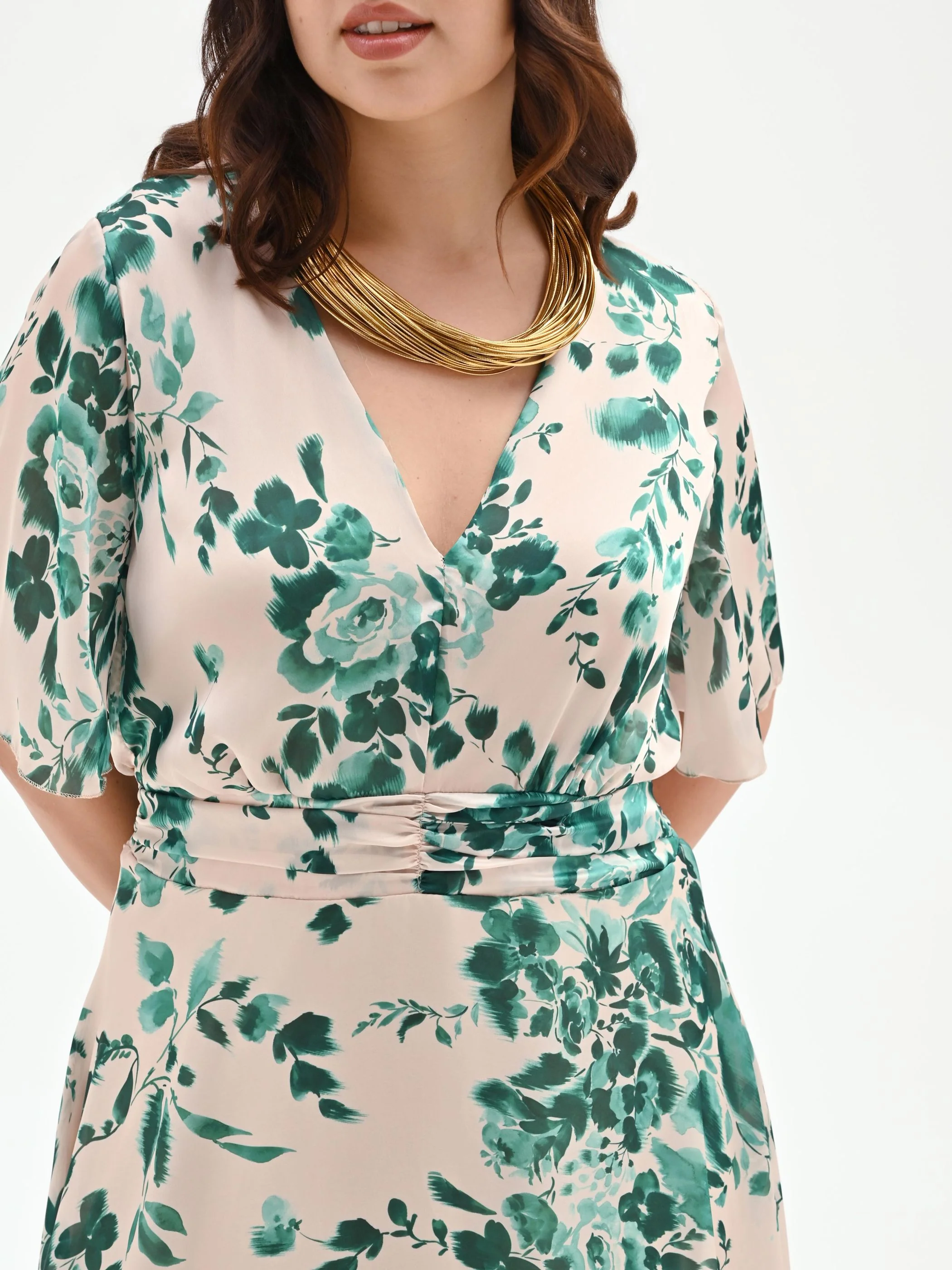 Abito Curvy lungo verde con stampa floreale - Image 3