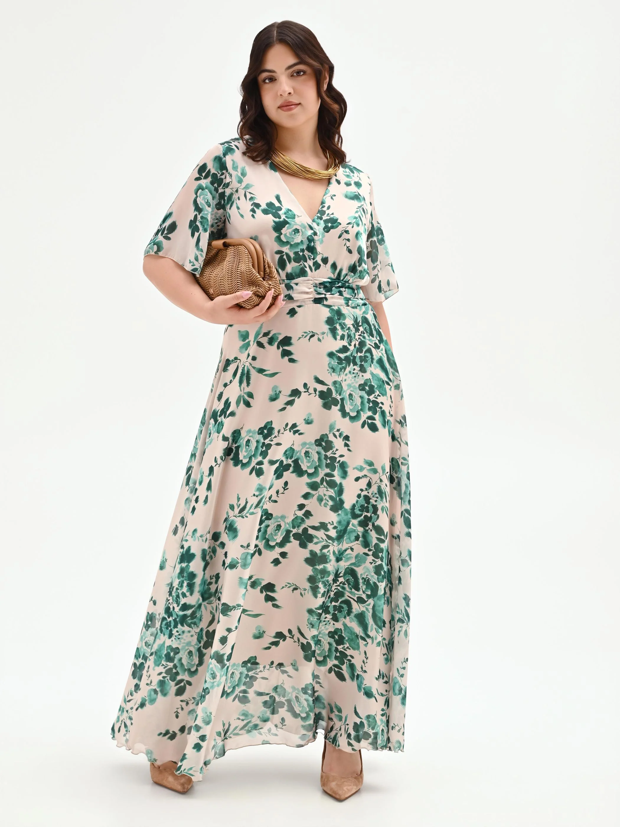 Abito Curvy lungo verde con stampa floreale - Image 5
