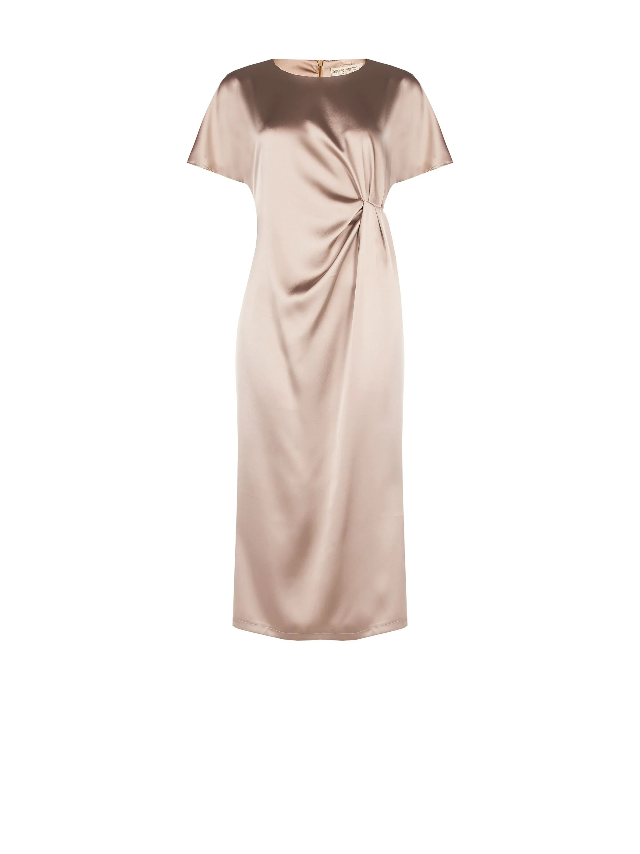 Abito in raso tortora beige con nodo laterale - Image 5