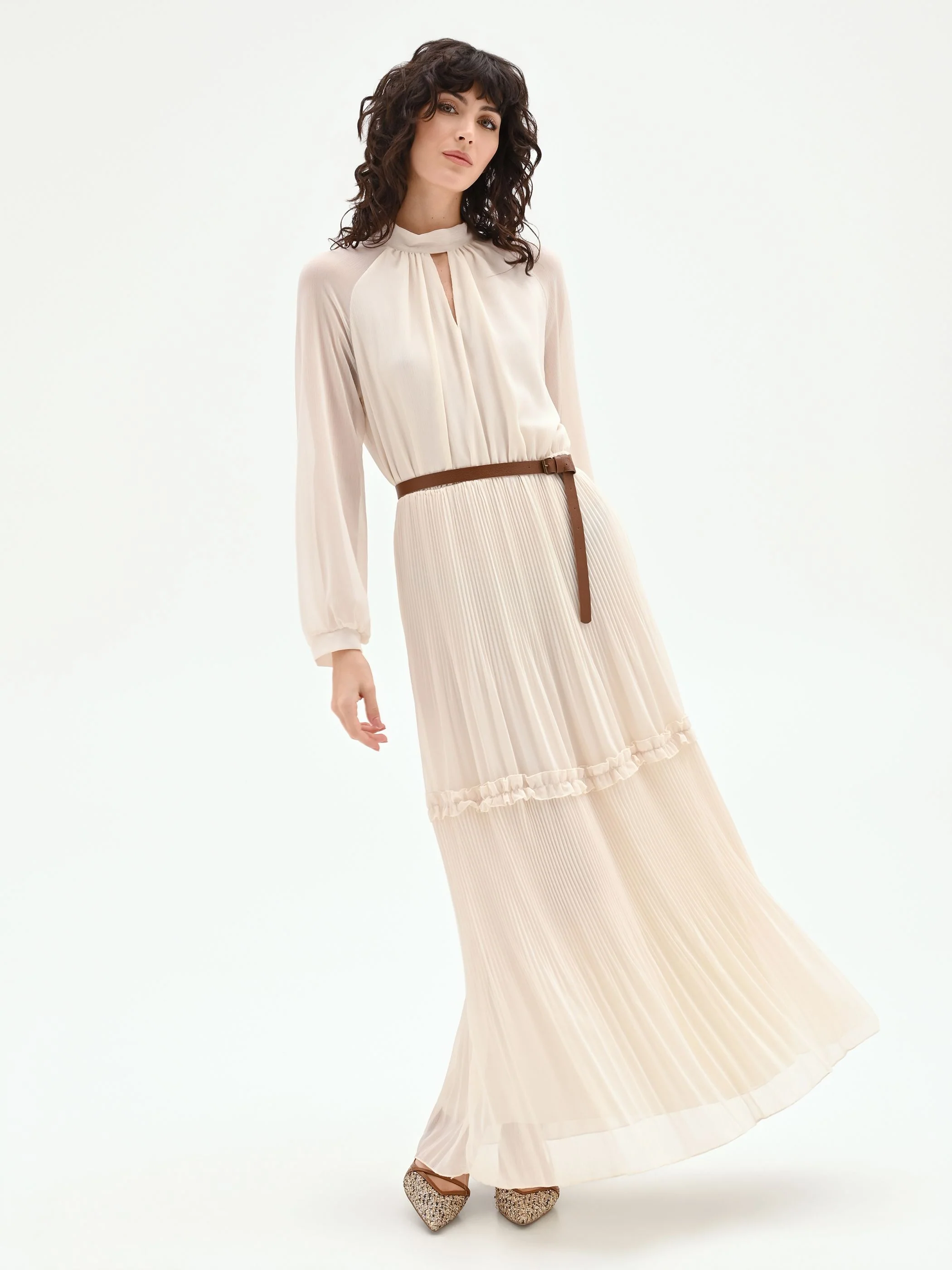 Abito lungo bianco in georgette plissé - Image 4
