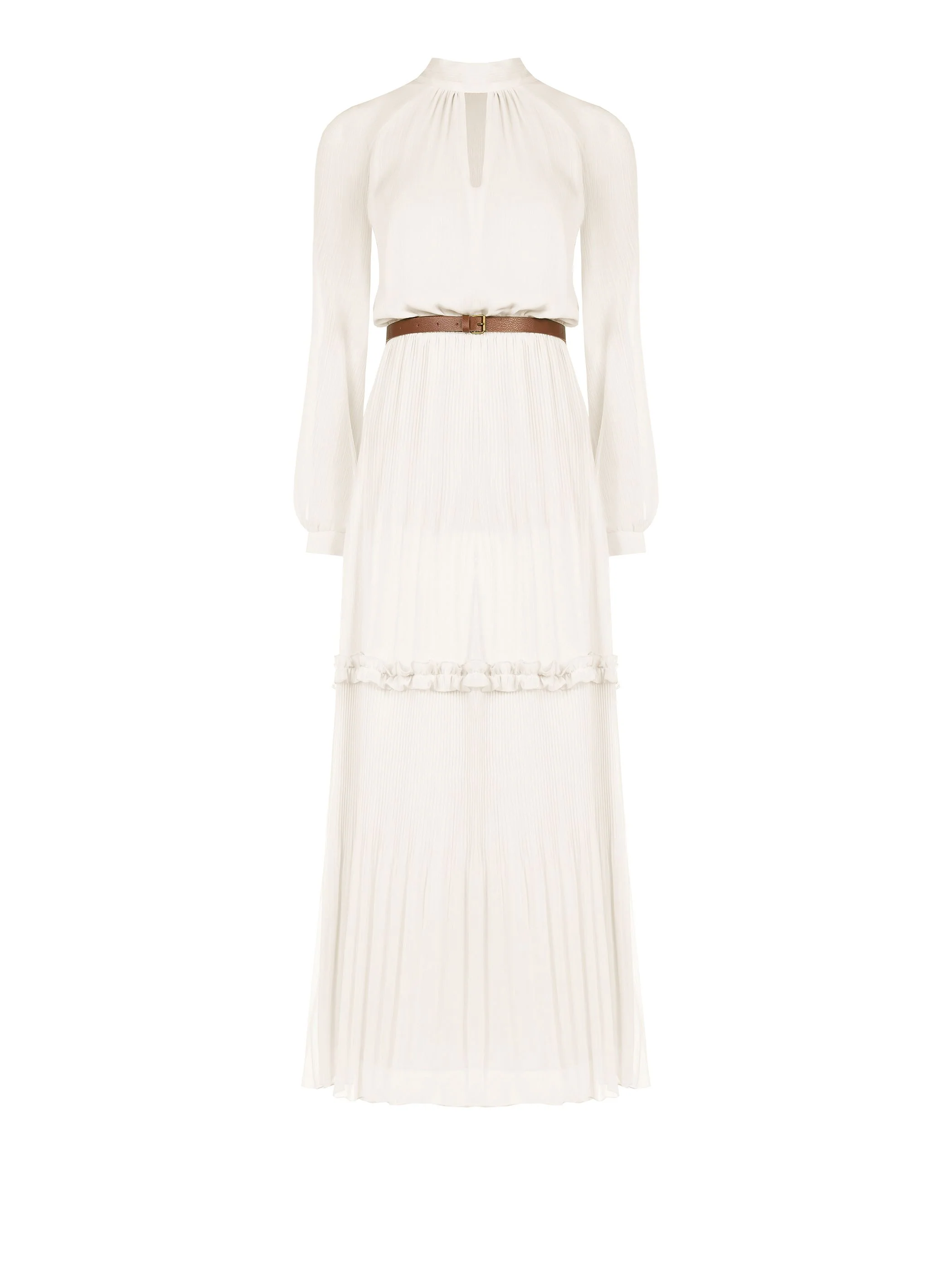 Abito lungo bianco in georgette plissé - Image 5
