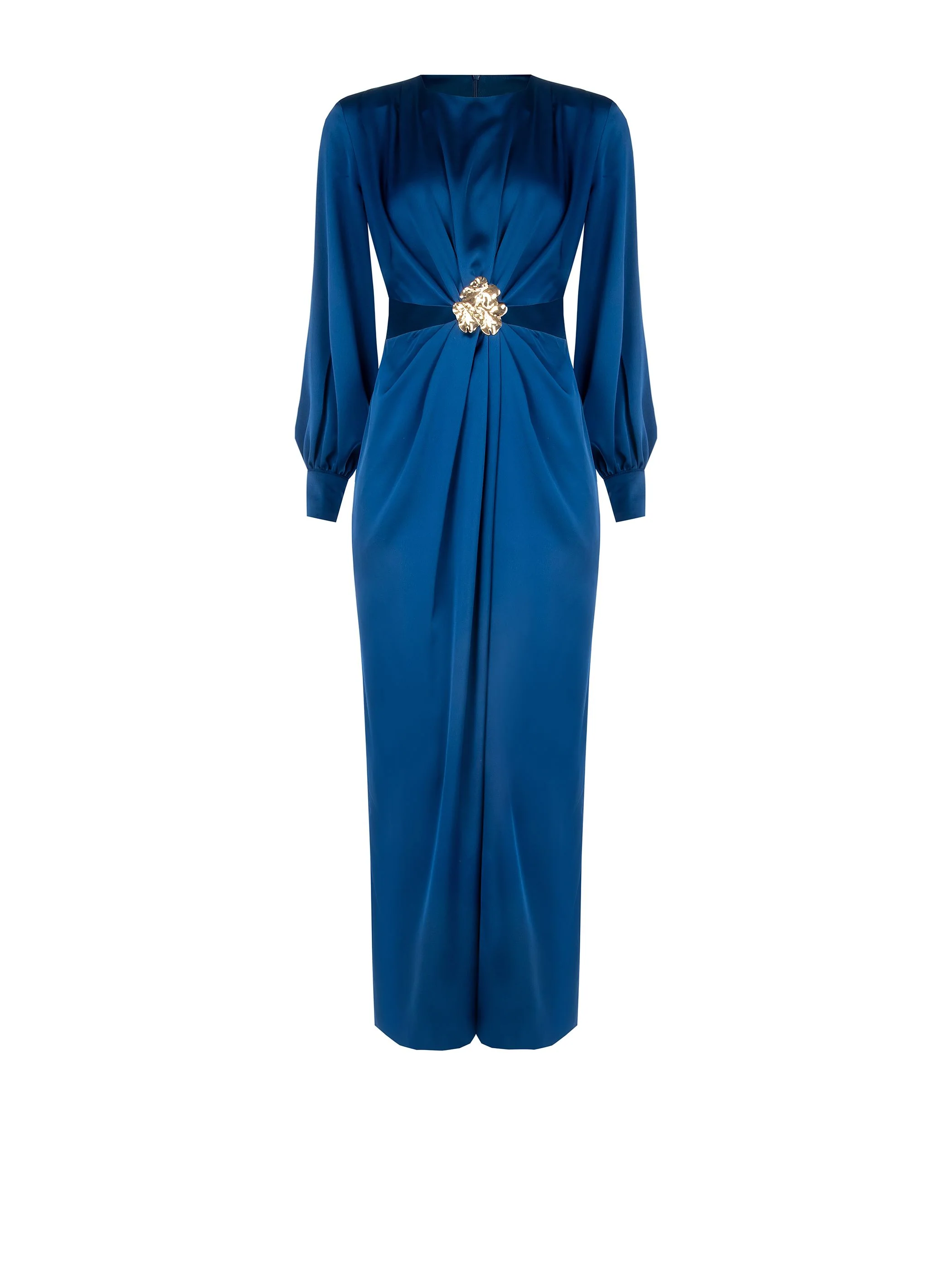 Abito lungo blu brillante con cut-out e applicazione gioiello - Image 5