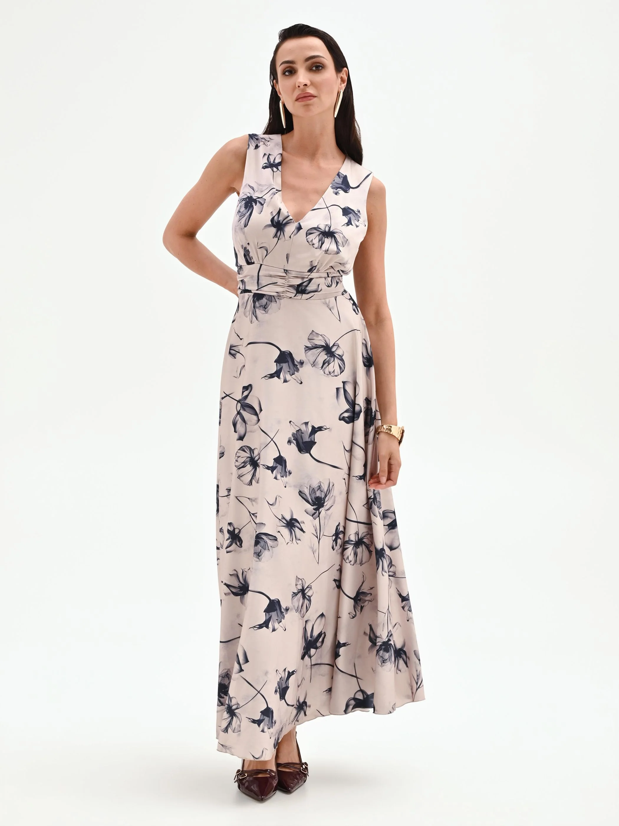 Abito lungo blu navy con stampa floreale - Image 4