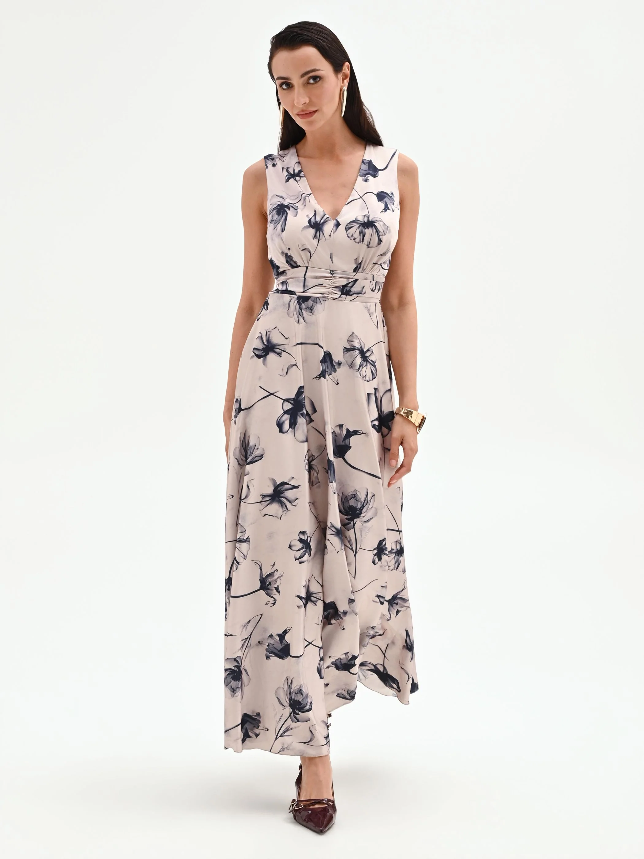Abito lungo blu navy con stampa floreale - Image 5