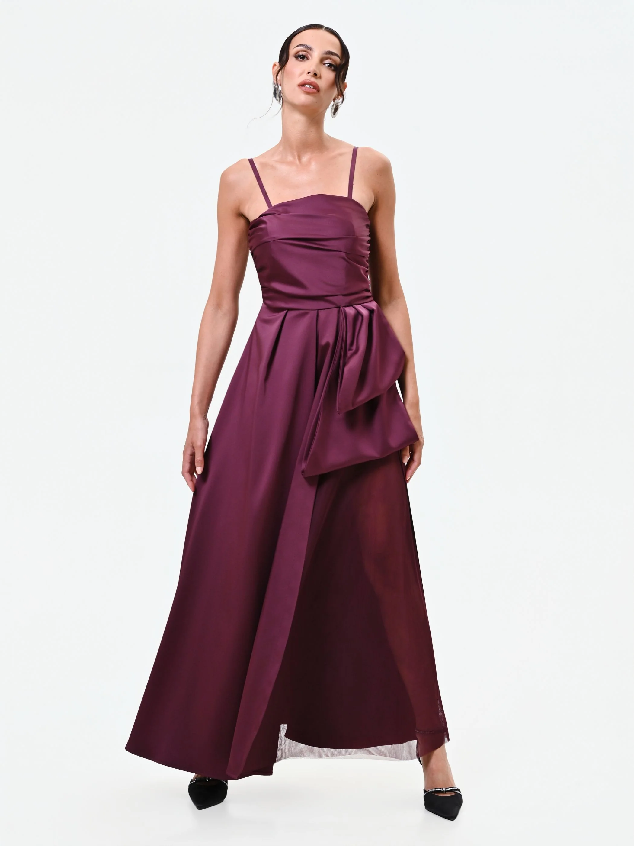 Abito lungo bordeaux con maxi fiocco - Image 3