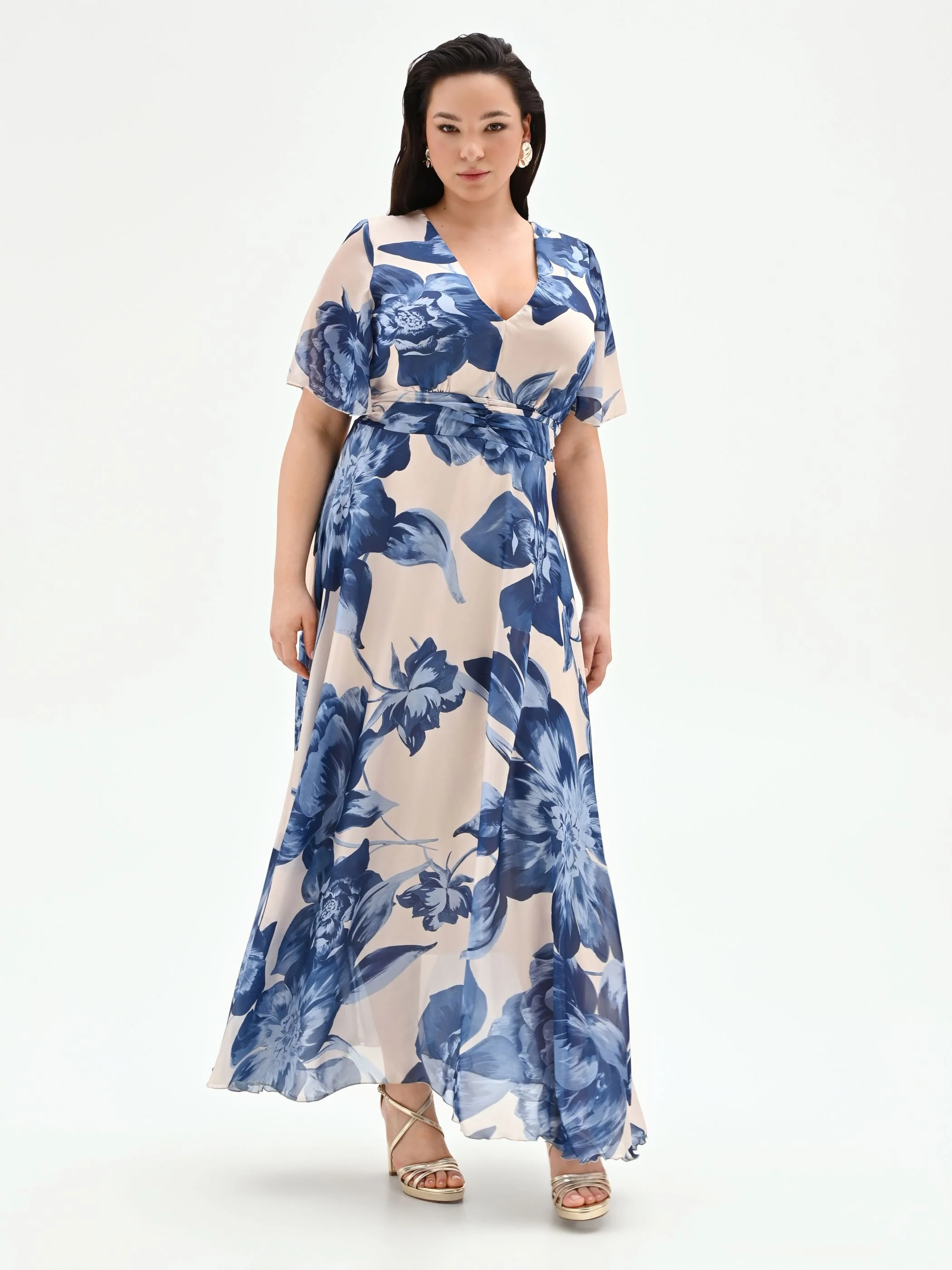 Abito lungo Curvy blu brillante con stampa floreale - Image 4