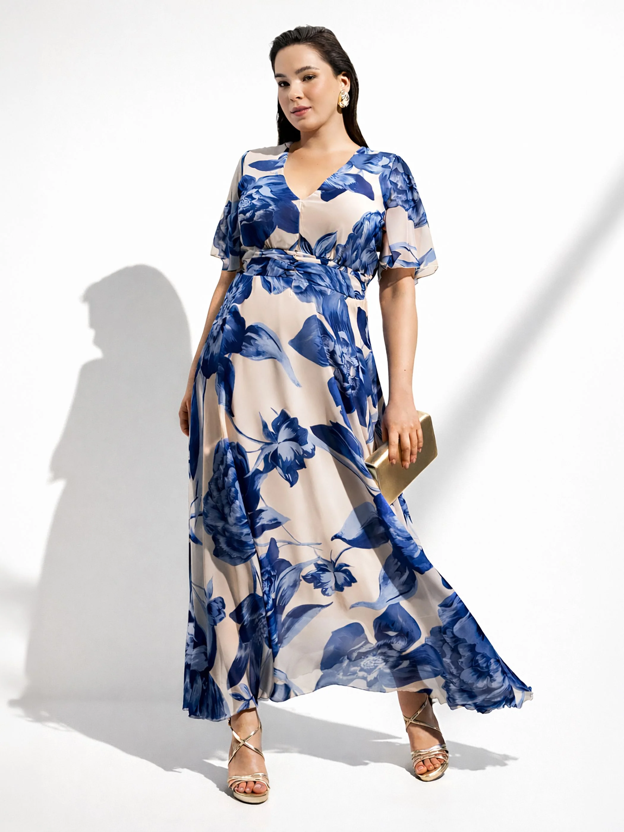 Abito lungo Curvy blu brillante con stampa floreale - Image 6
