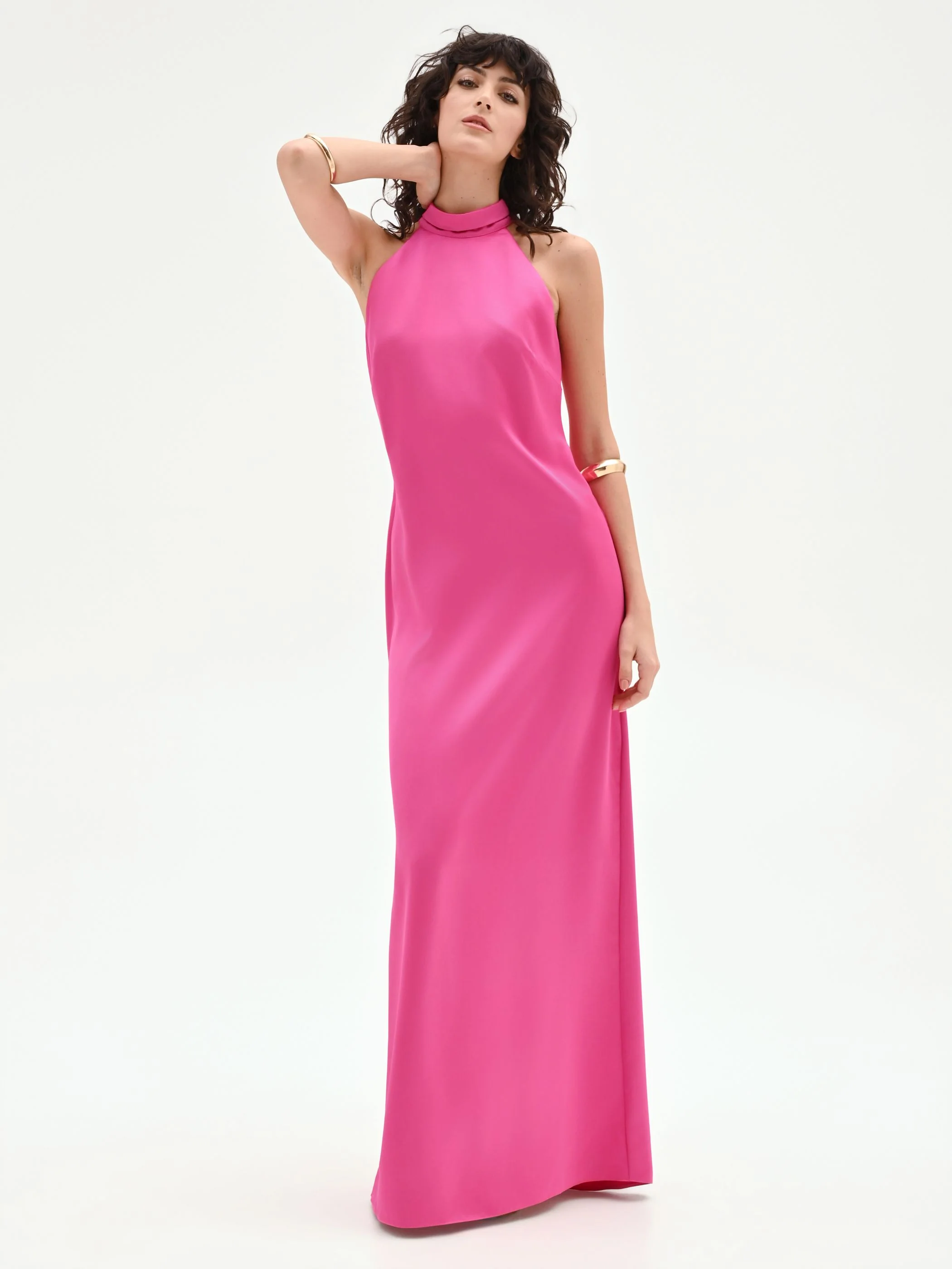Abito lungo fuxia con scollo all'americana - Image 4