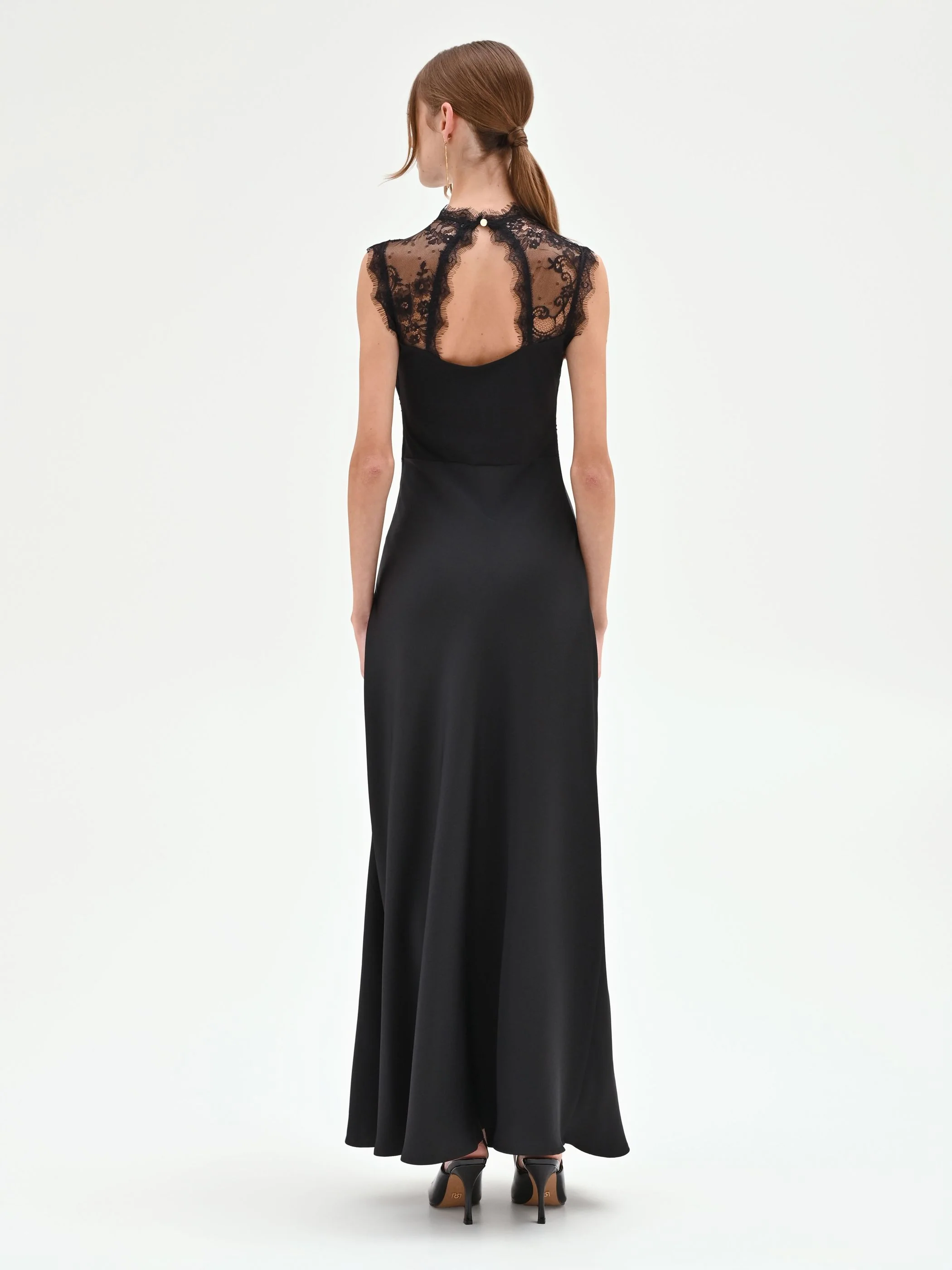 Abito lungo nero bustier in pizzo - Image 3