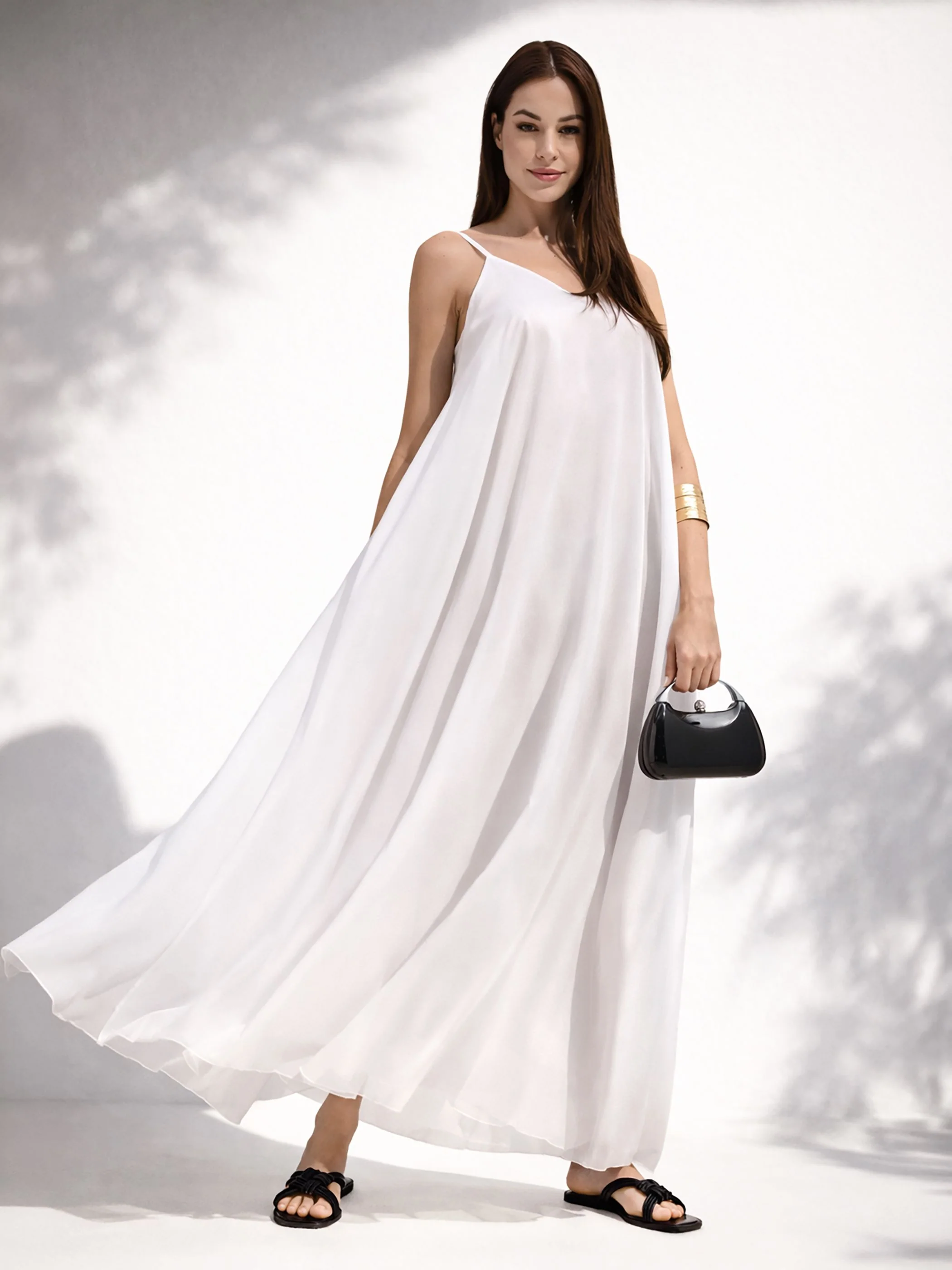 Abito lungo panna bianco stile sottoveste - Image 5