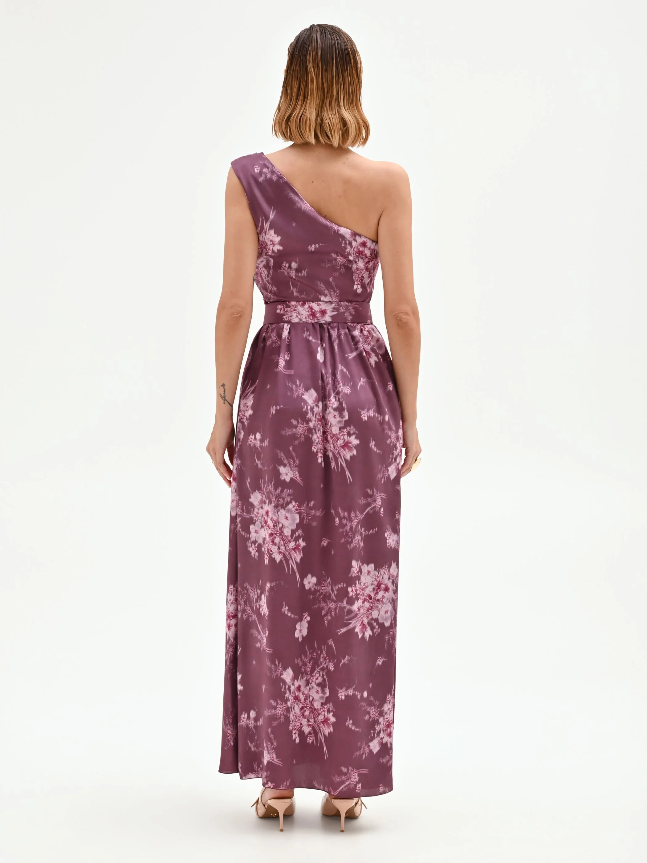 Abito lungo rosso bordeaux con stampa floreale - Image 2