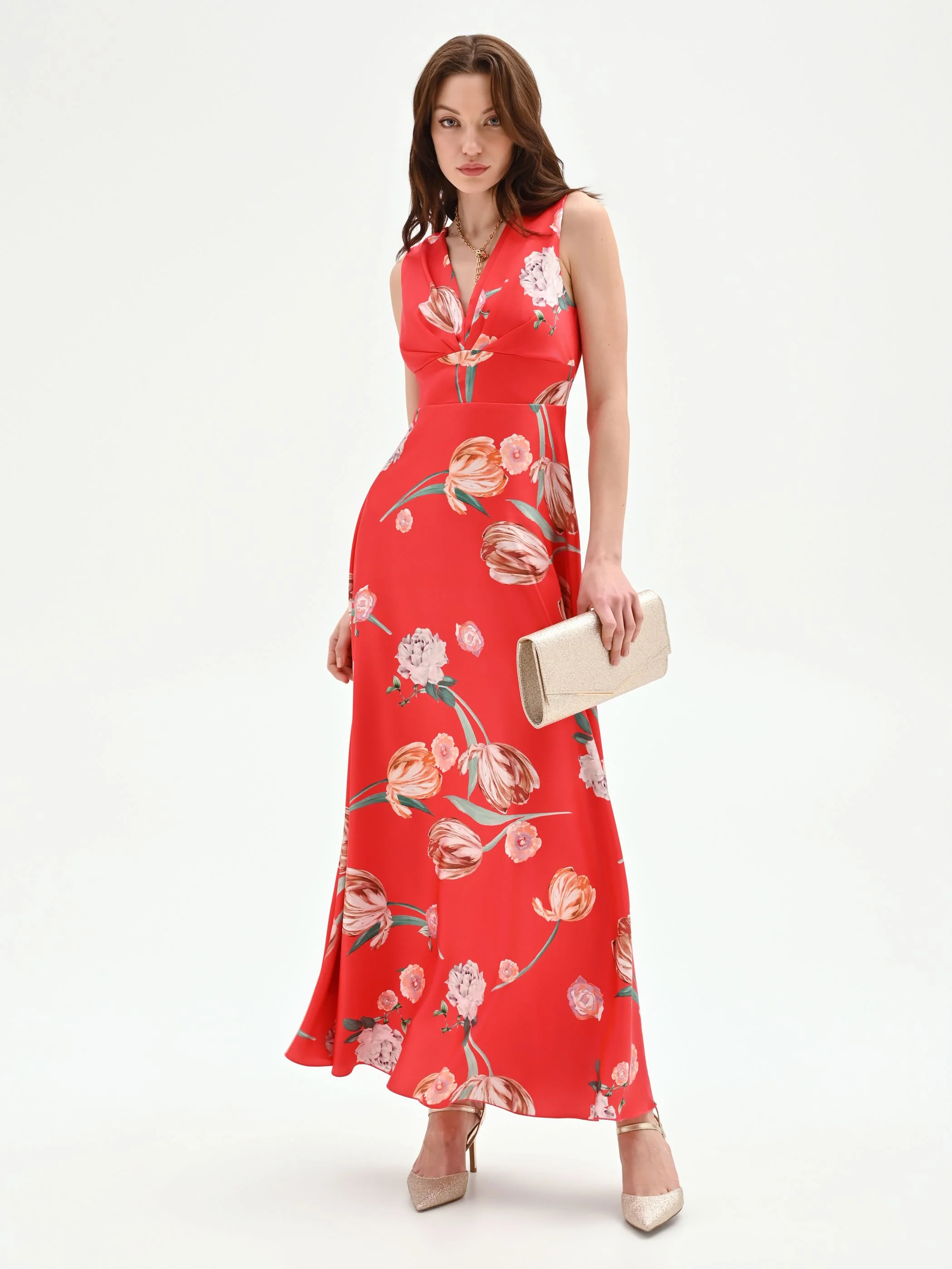 Abito lungo rosso fragola con stampa floreale - Image 5