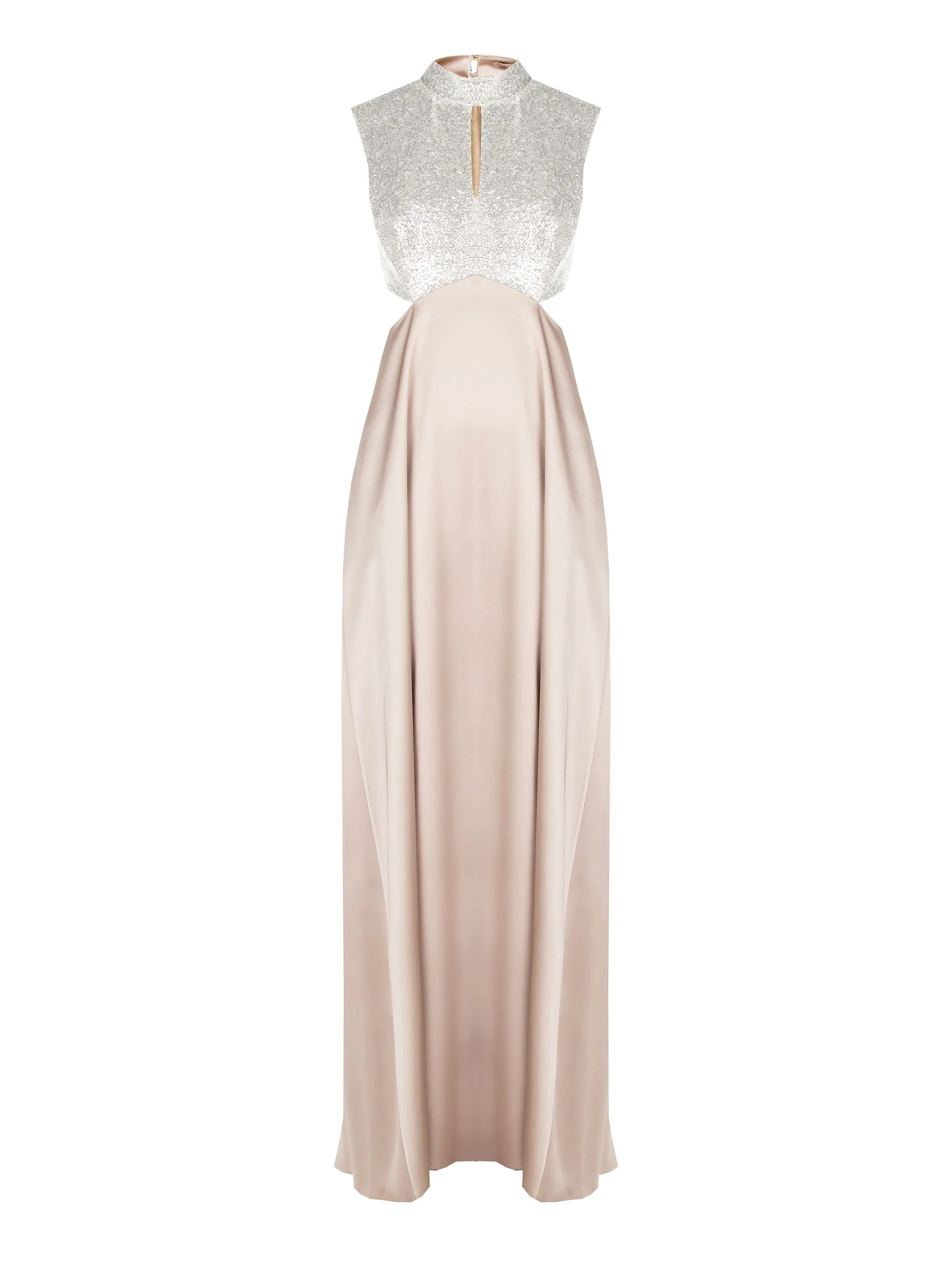 Abito lungo tortora beige con corpino di paillettes - Image 6