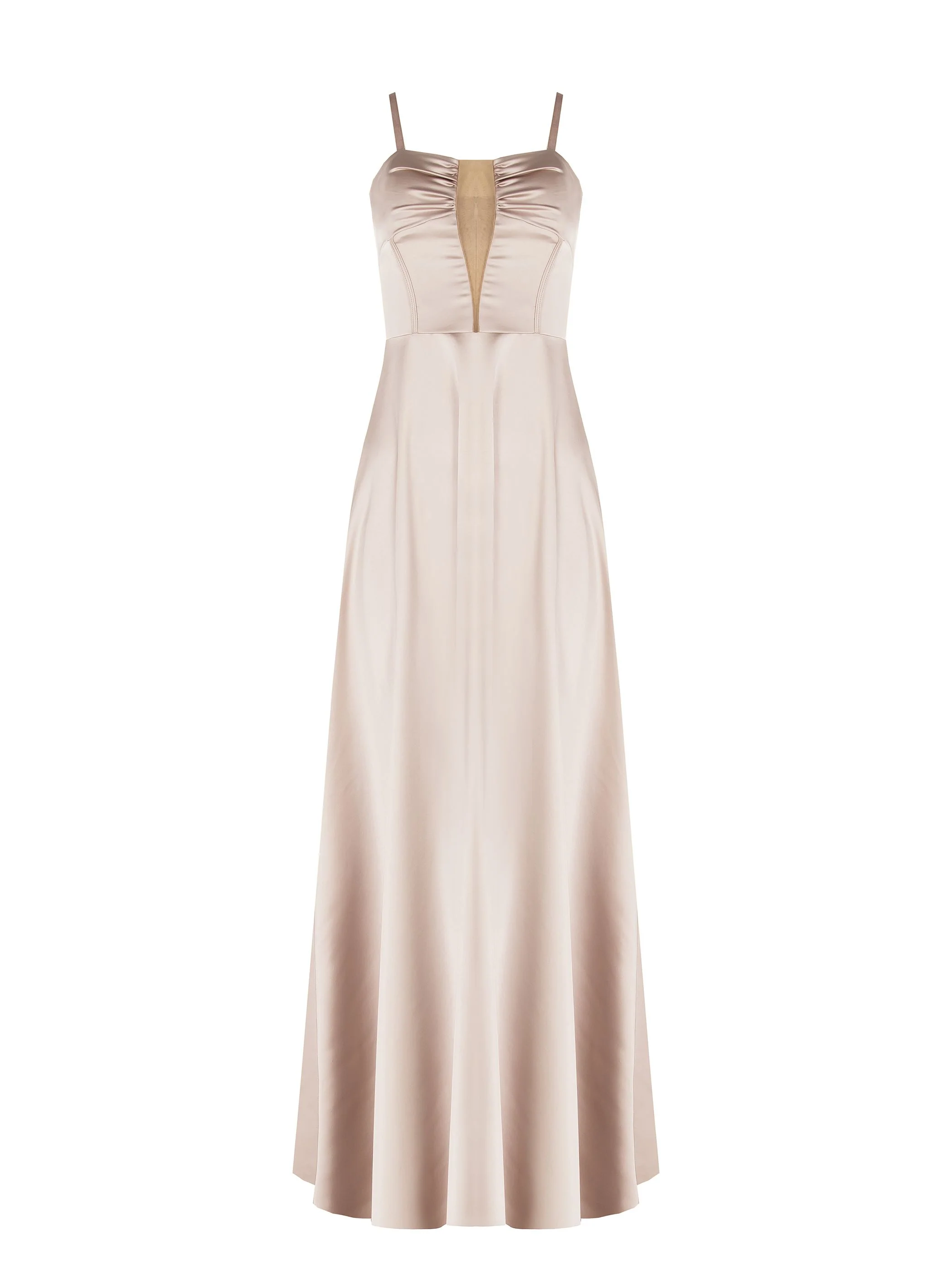 Abito lungo tortora beige con scollo a cuore - Image 5
