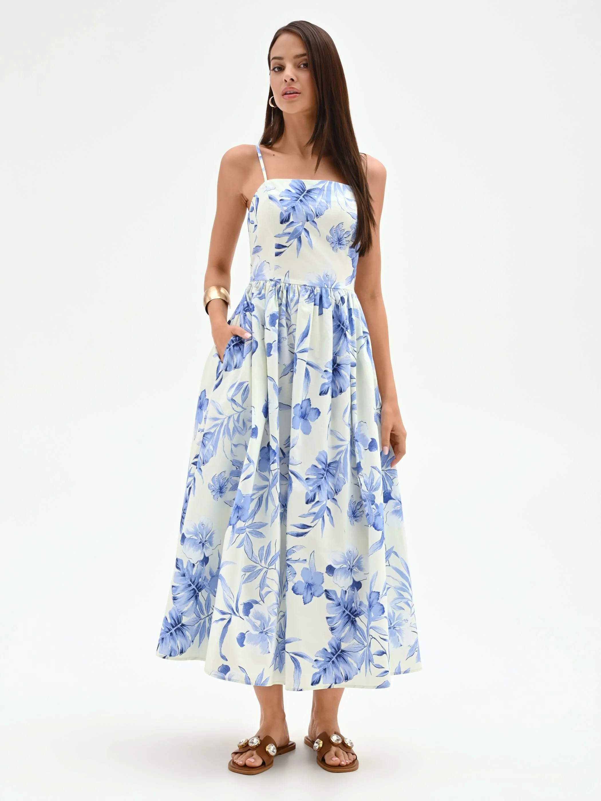 Abito midi azzurro con stampa floreale - Image 4