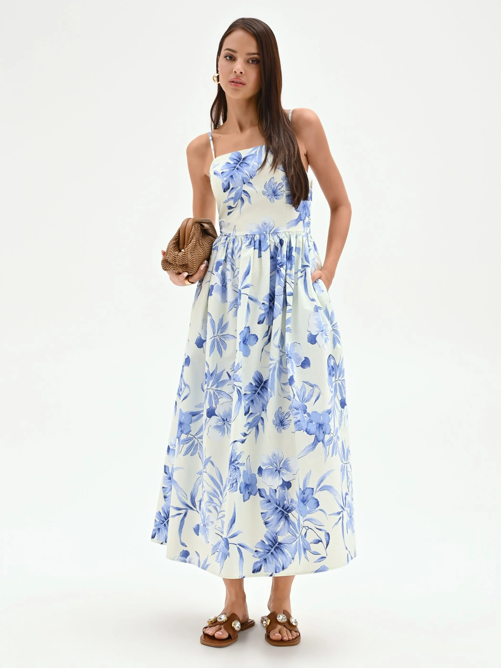 Abito midi azzurro con stampa floreale - Image 5