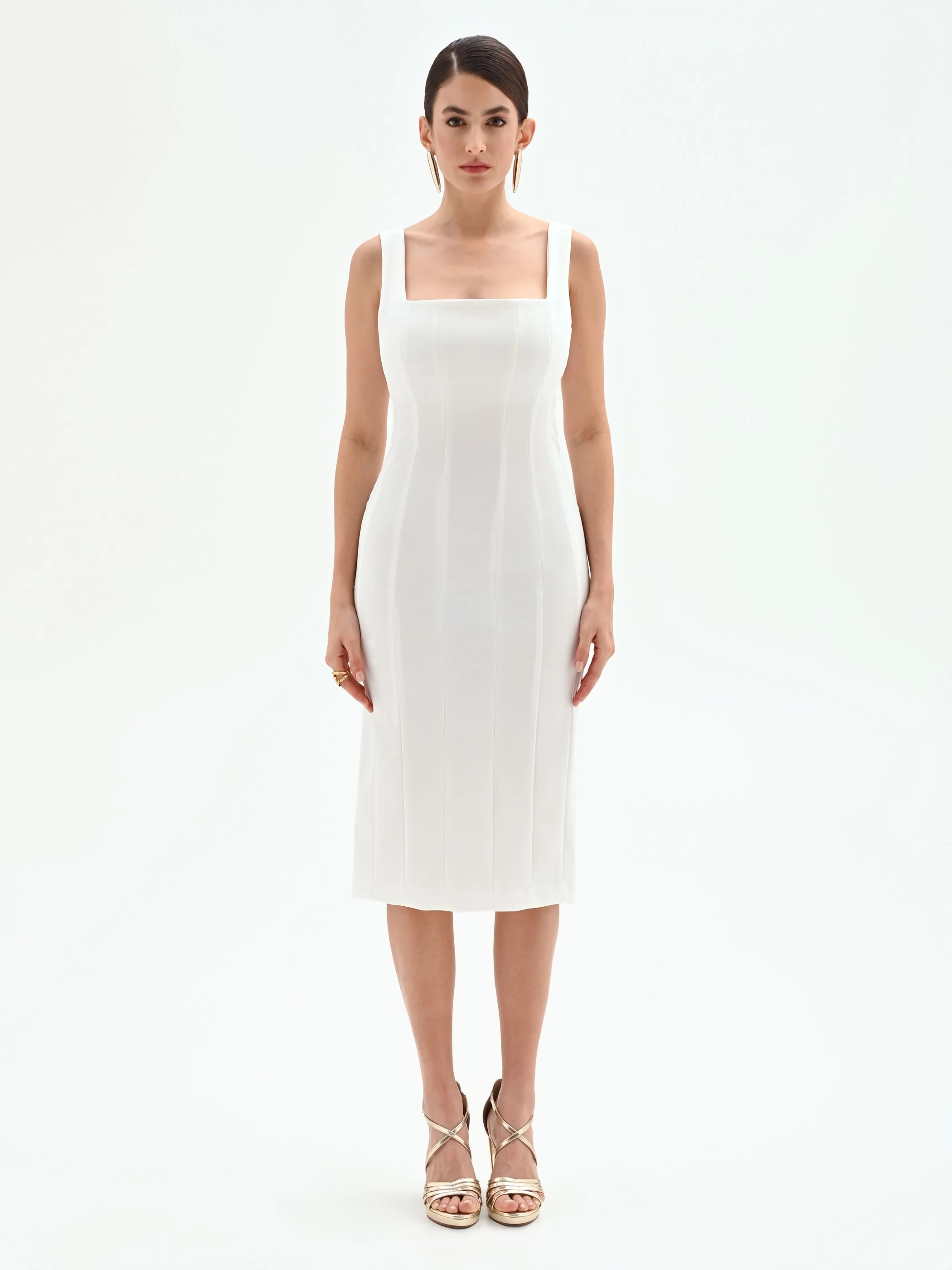 Abito midi bianco con scollo quadrato - Image 3