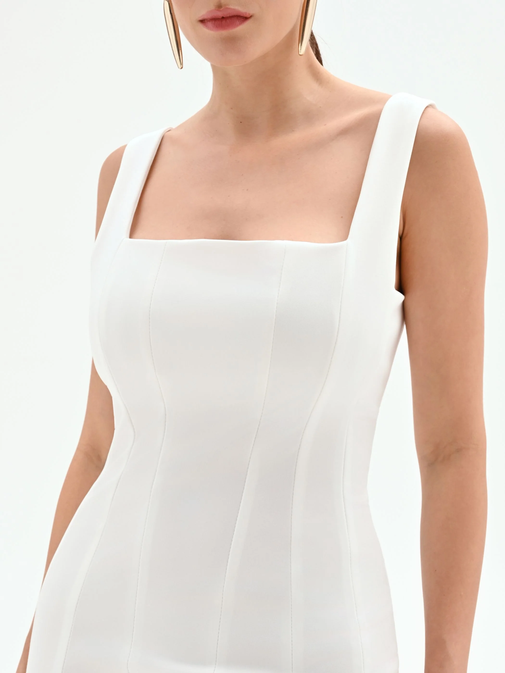 Abito midi bianco con scollo quadrato - Image 4