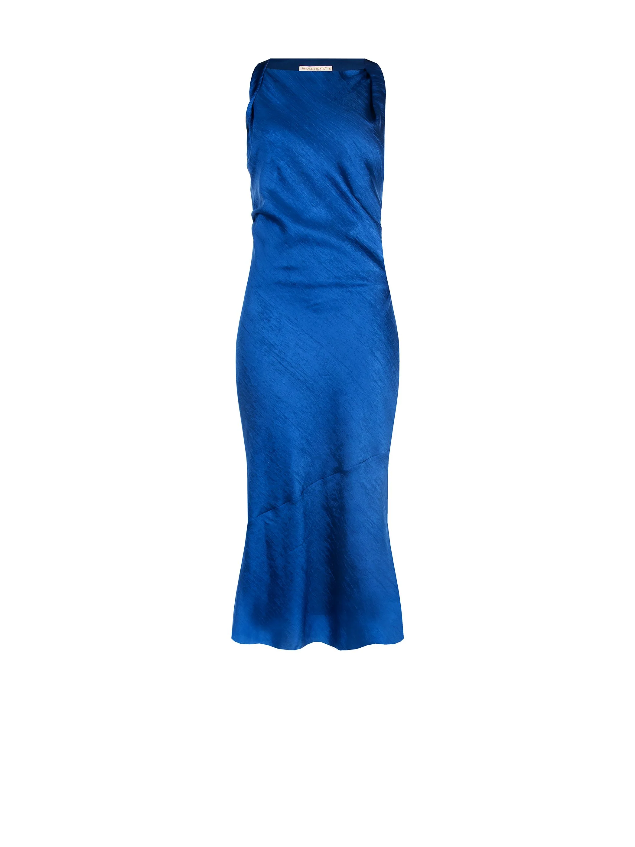 Abito midi blu brillante con drappeggio asimmetrico - Image 5