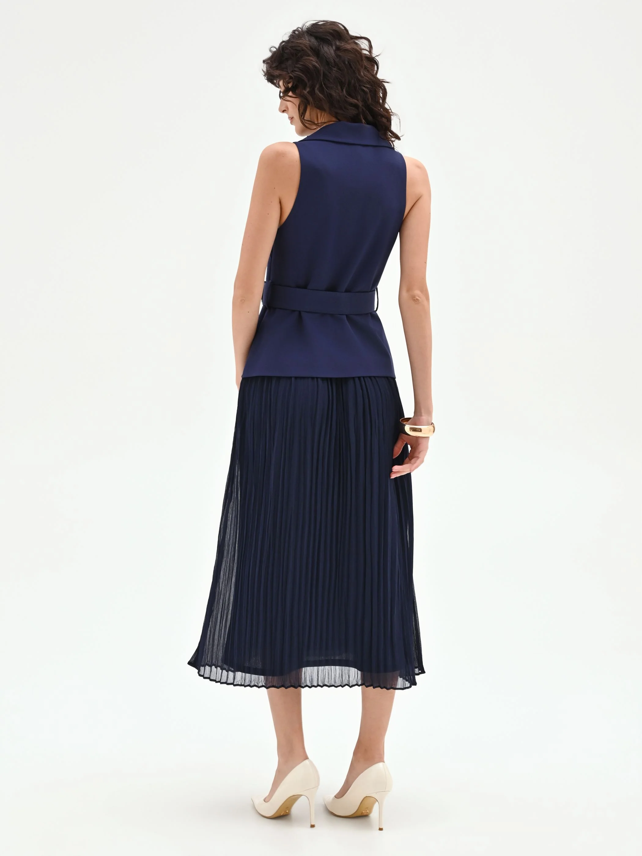Abito midi blu navy con corpetto a gilet - Image 2