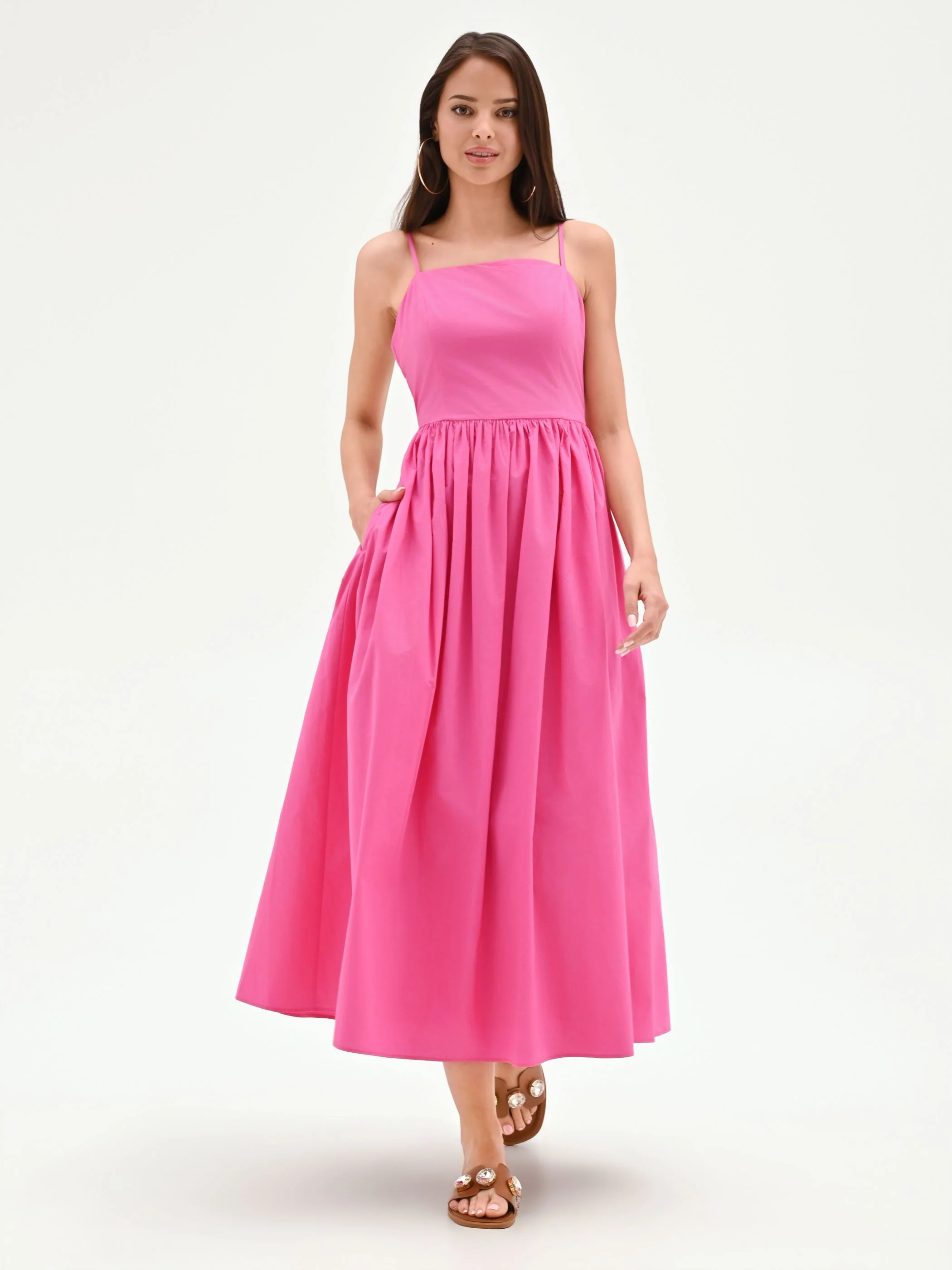 Abito midi fucsia con gonna ampia - Image 4