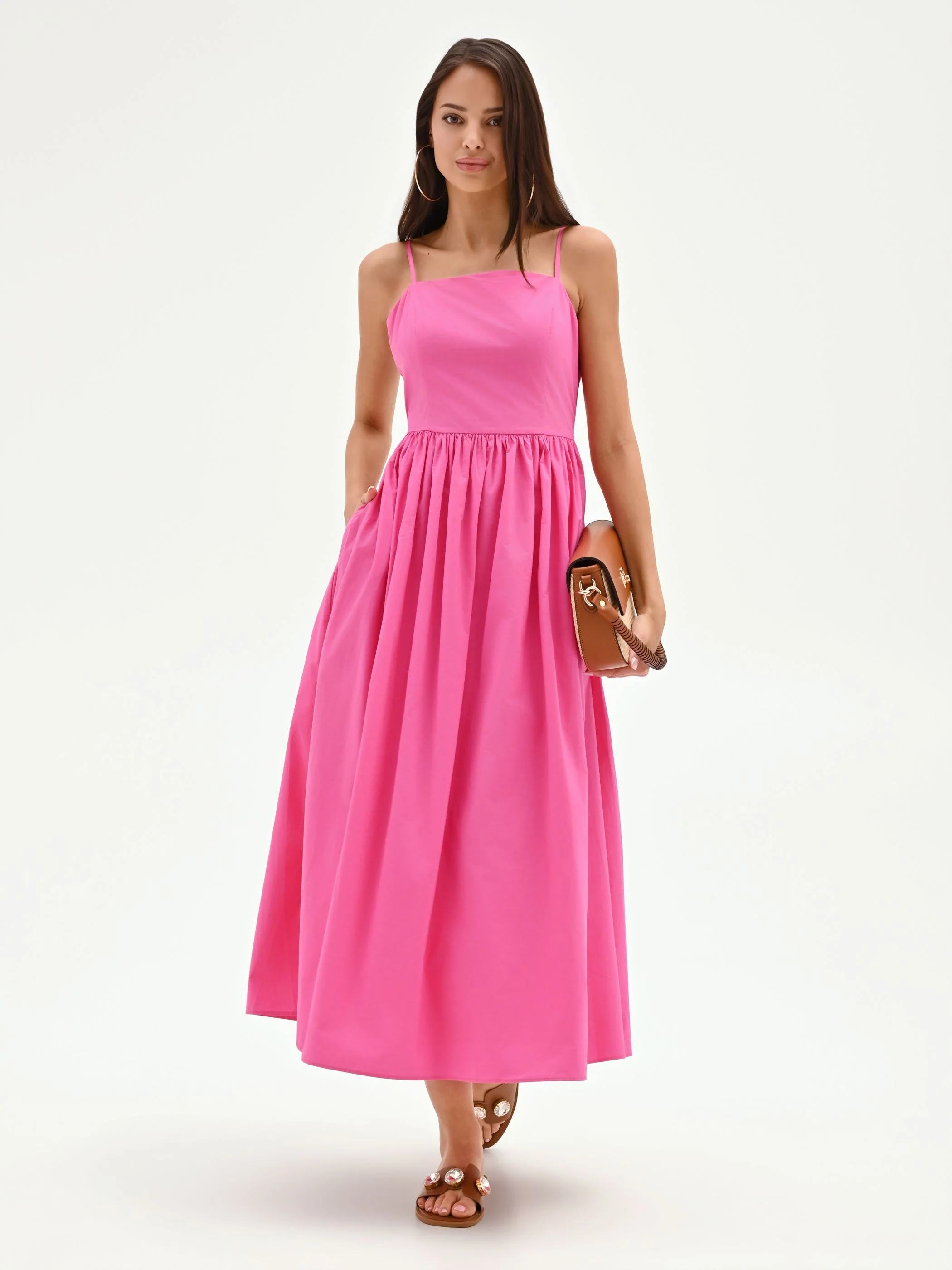 Abito midi fucsia con gonna ampia - Image 5
