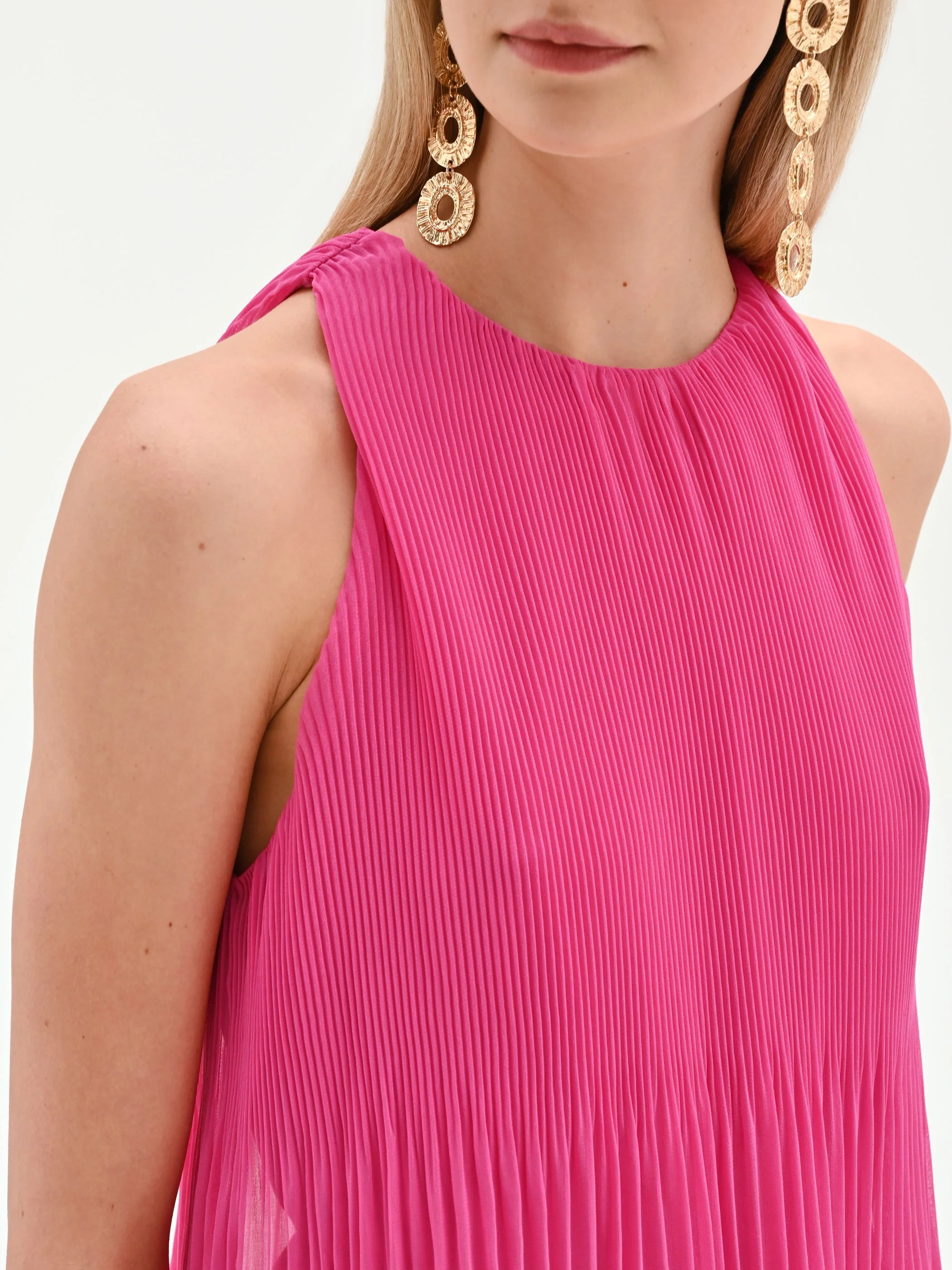 Abito midi fucsia con lavorazione plissé - Image 4