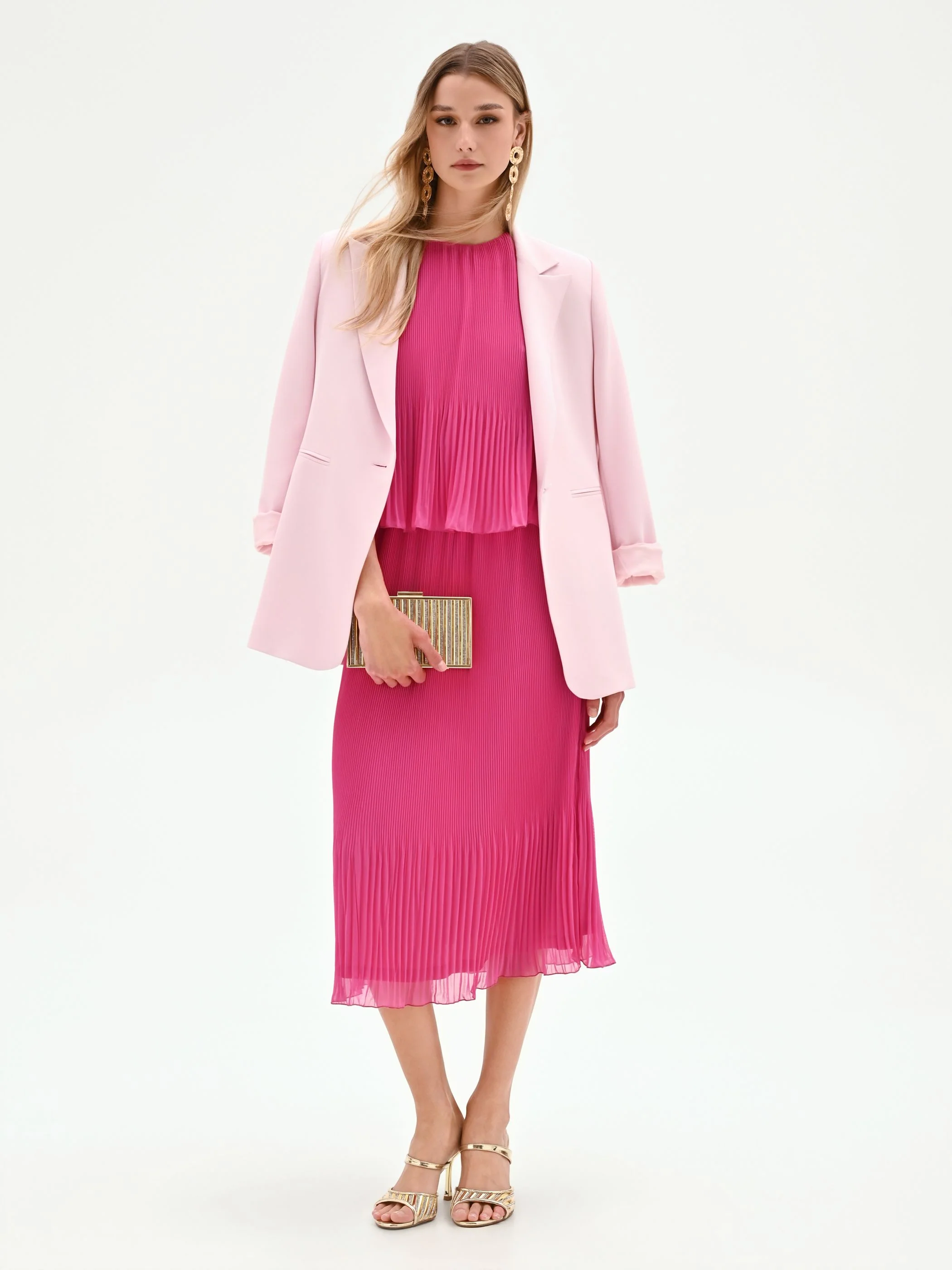 Abito midi fucsia con lavorazione plissé - Image 5
