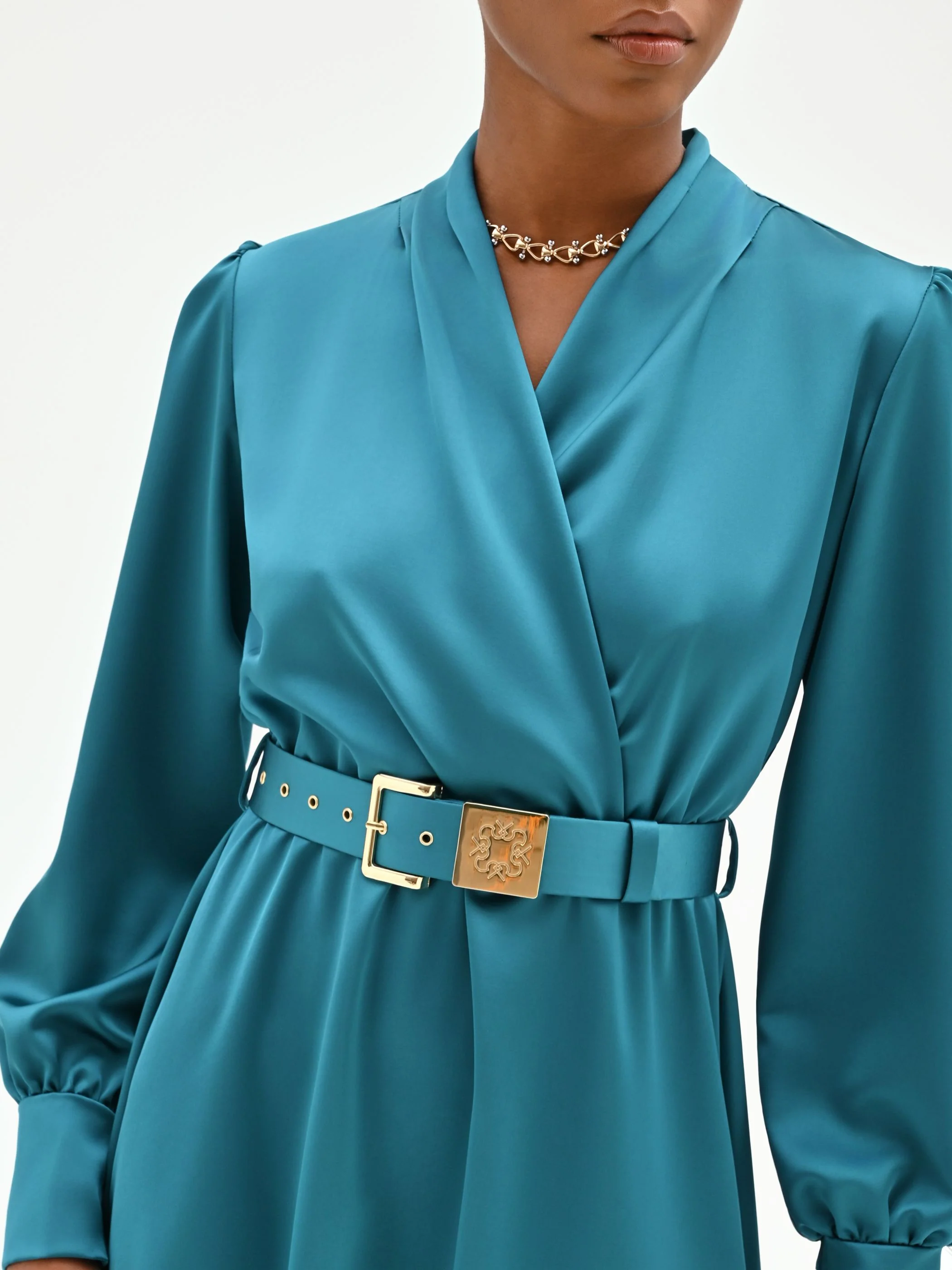 Abito midi in raso blu ottanio - Image 2