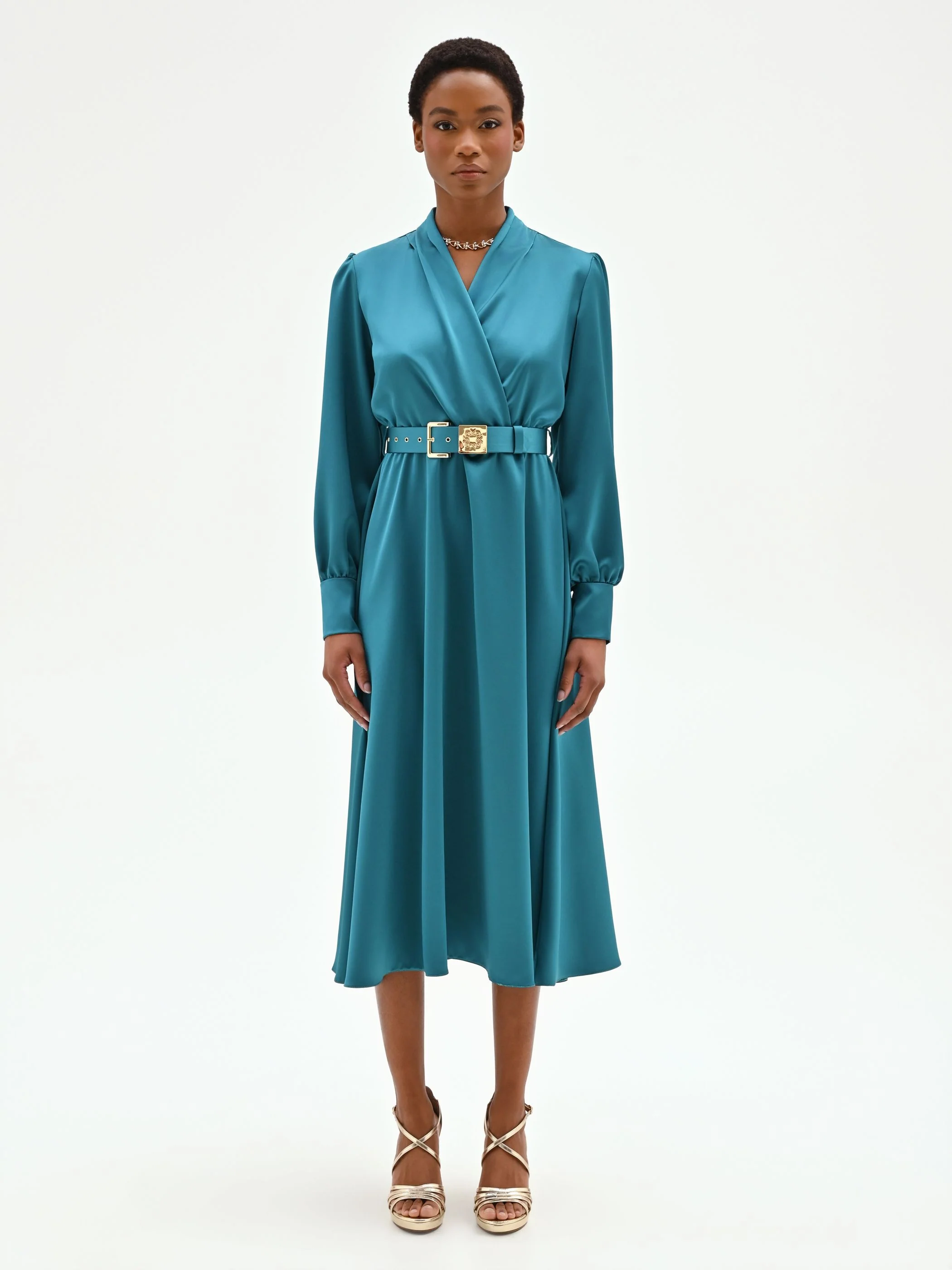 Abito midi in raso blu ottanio - Image 3