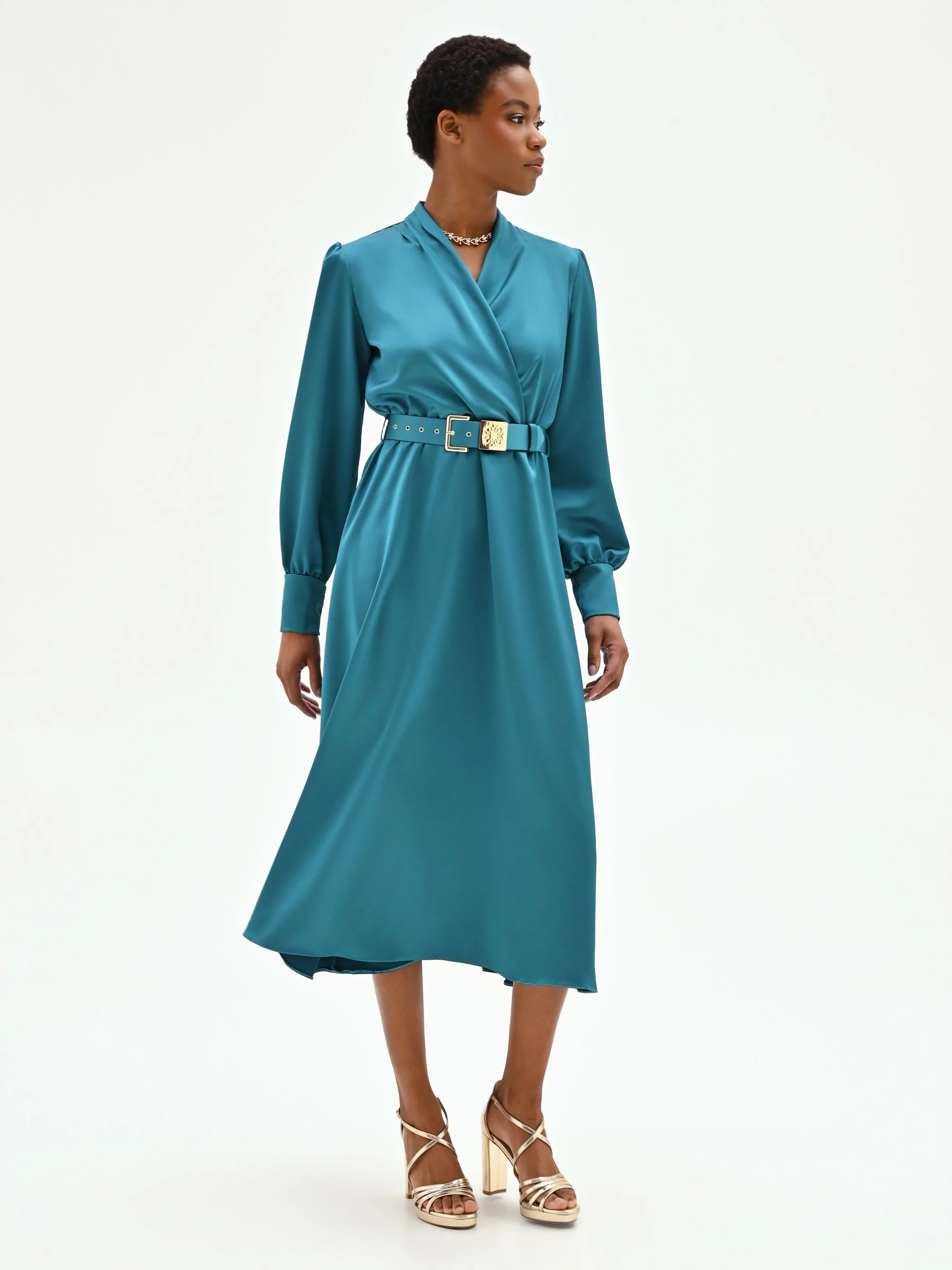 Abito midi in raso blu ottanio - Image 4