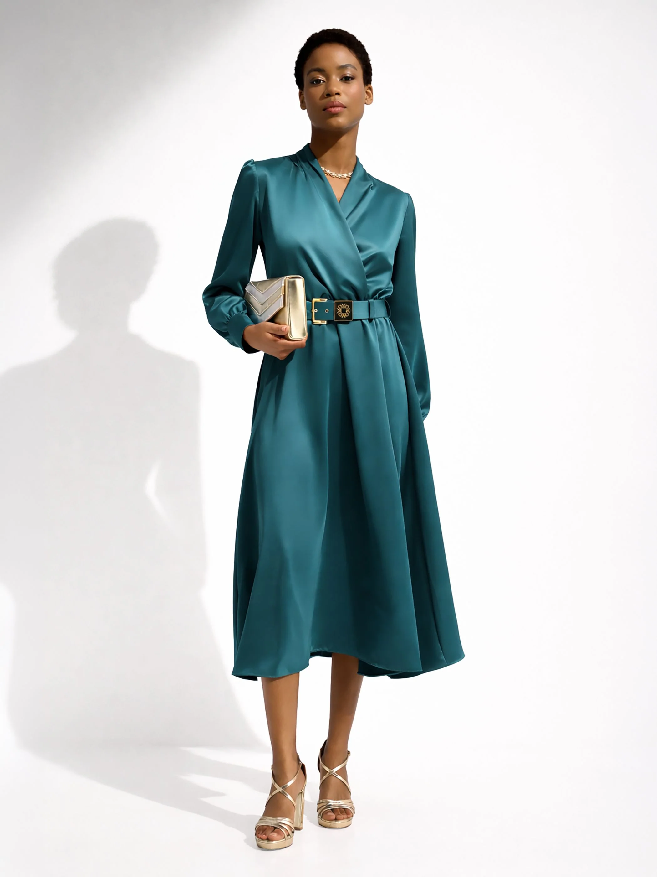 Abito midi in raso blu ottanio - Image 6