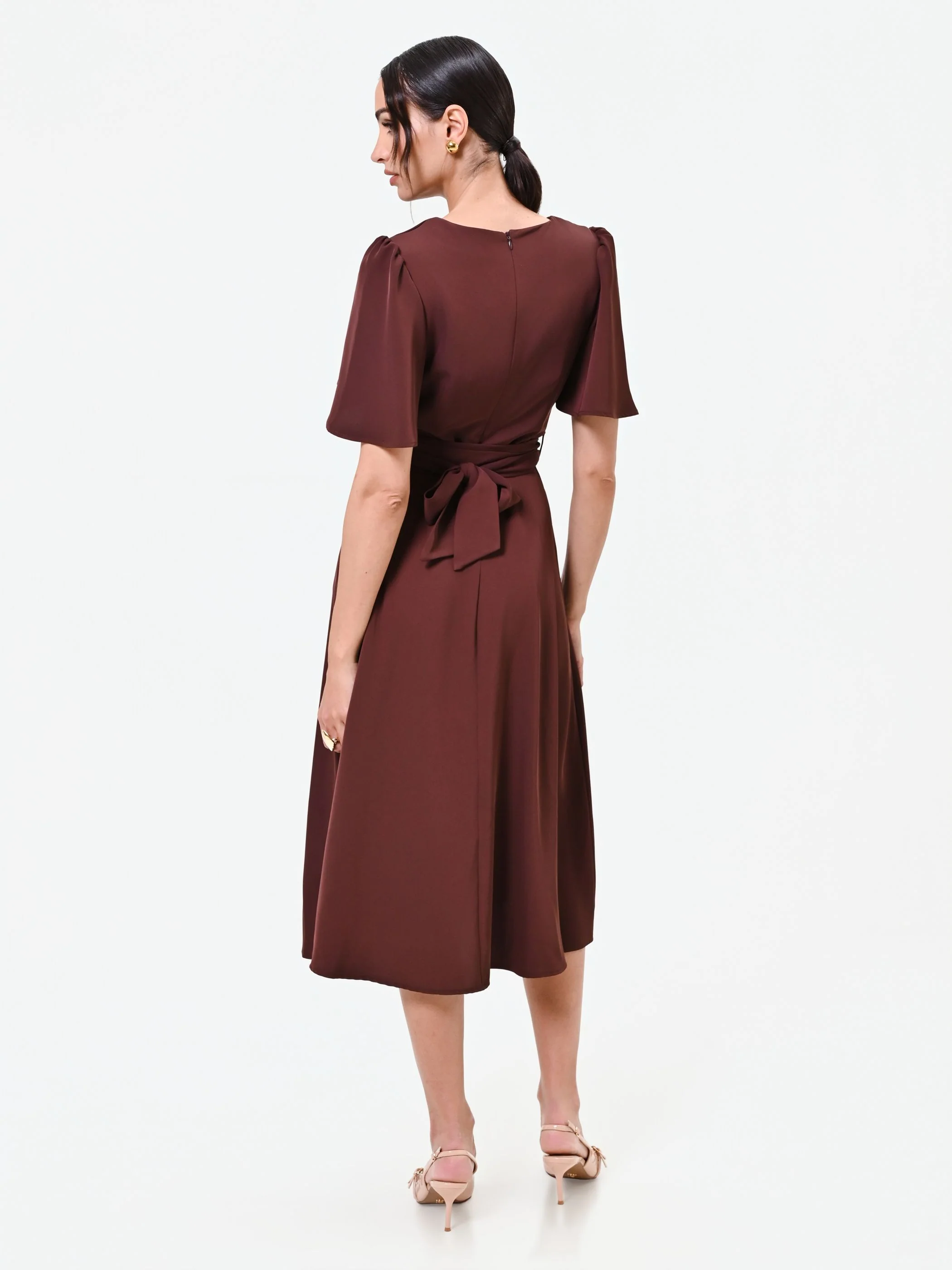 Abito midi marrone in raso - Image 3