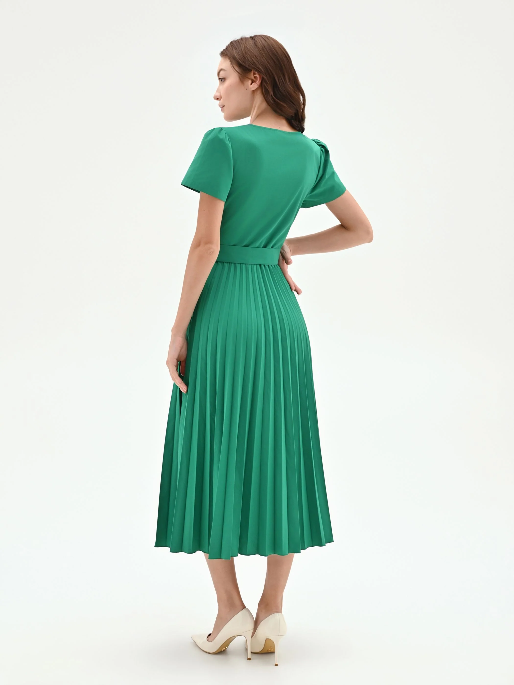 Abito midi verde con gonna plissé - Image 4