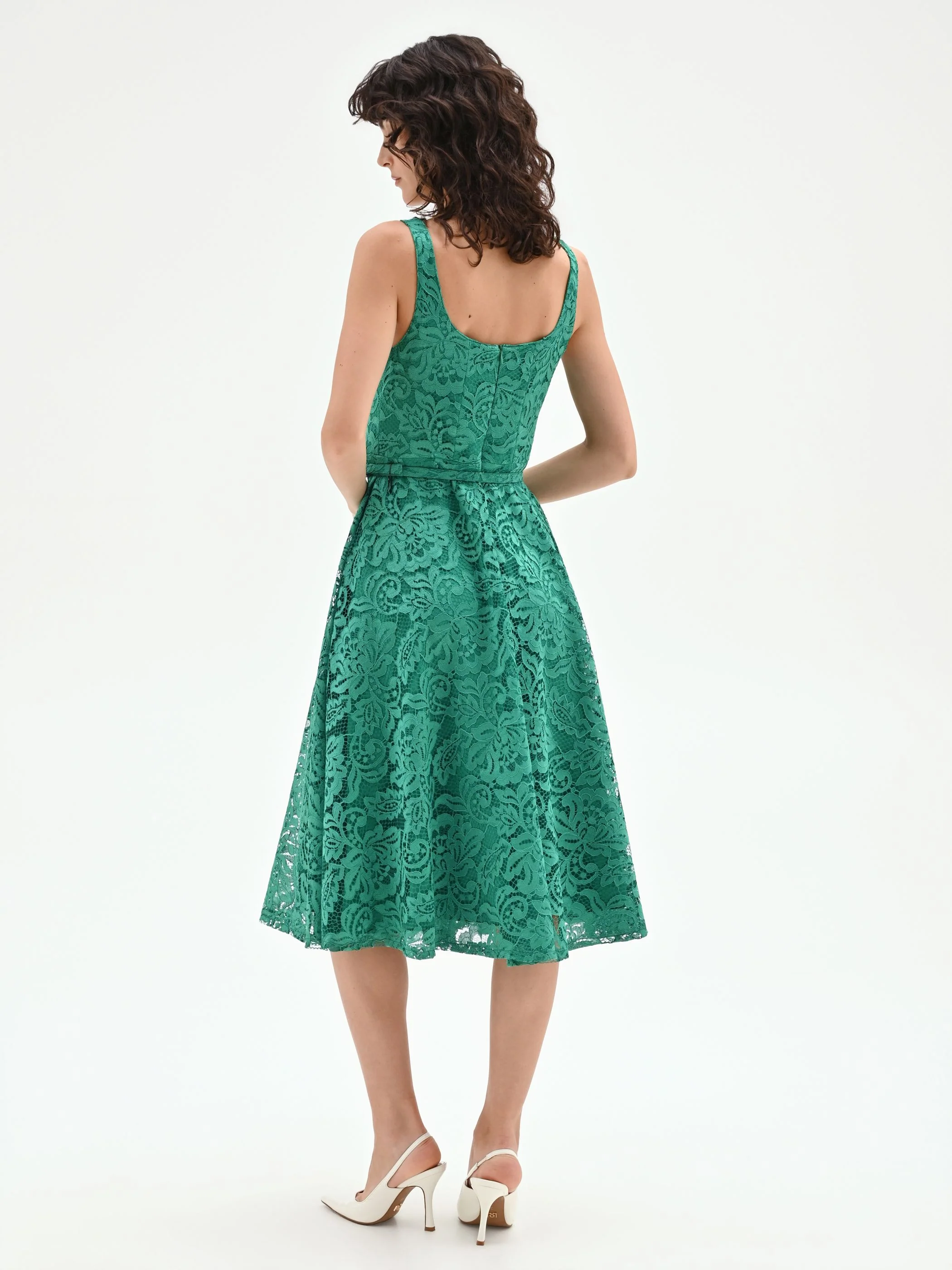 Abito midi verde prato in pizzo macramé - Image 2