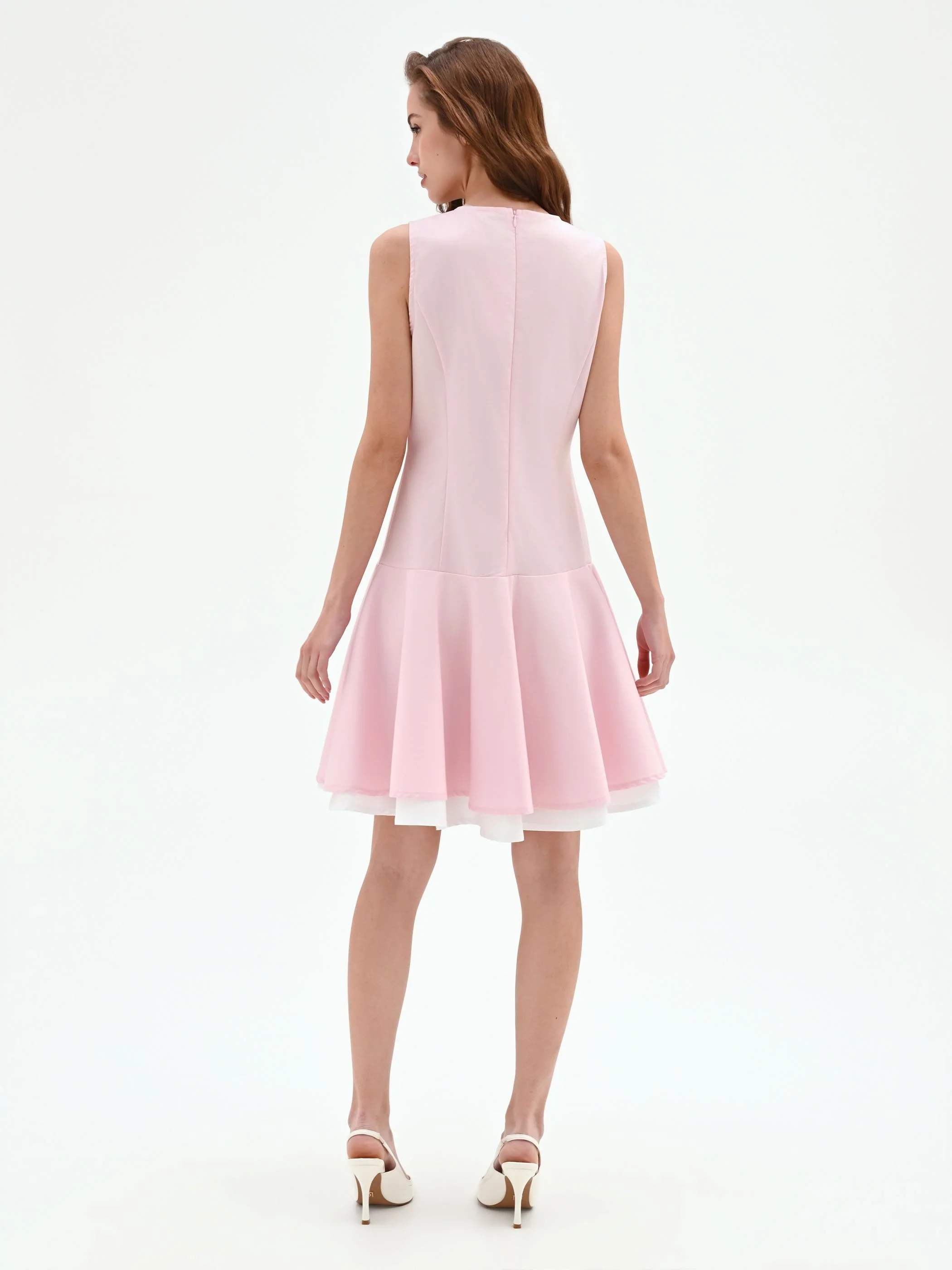 Abito rosa con gonna svasata in raso di cotone - Image 2