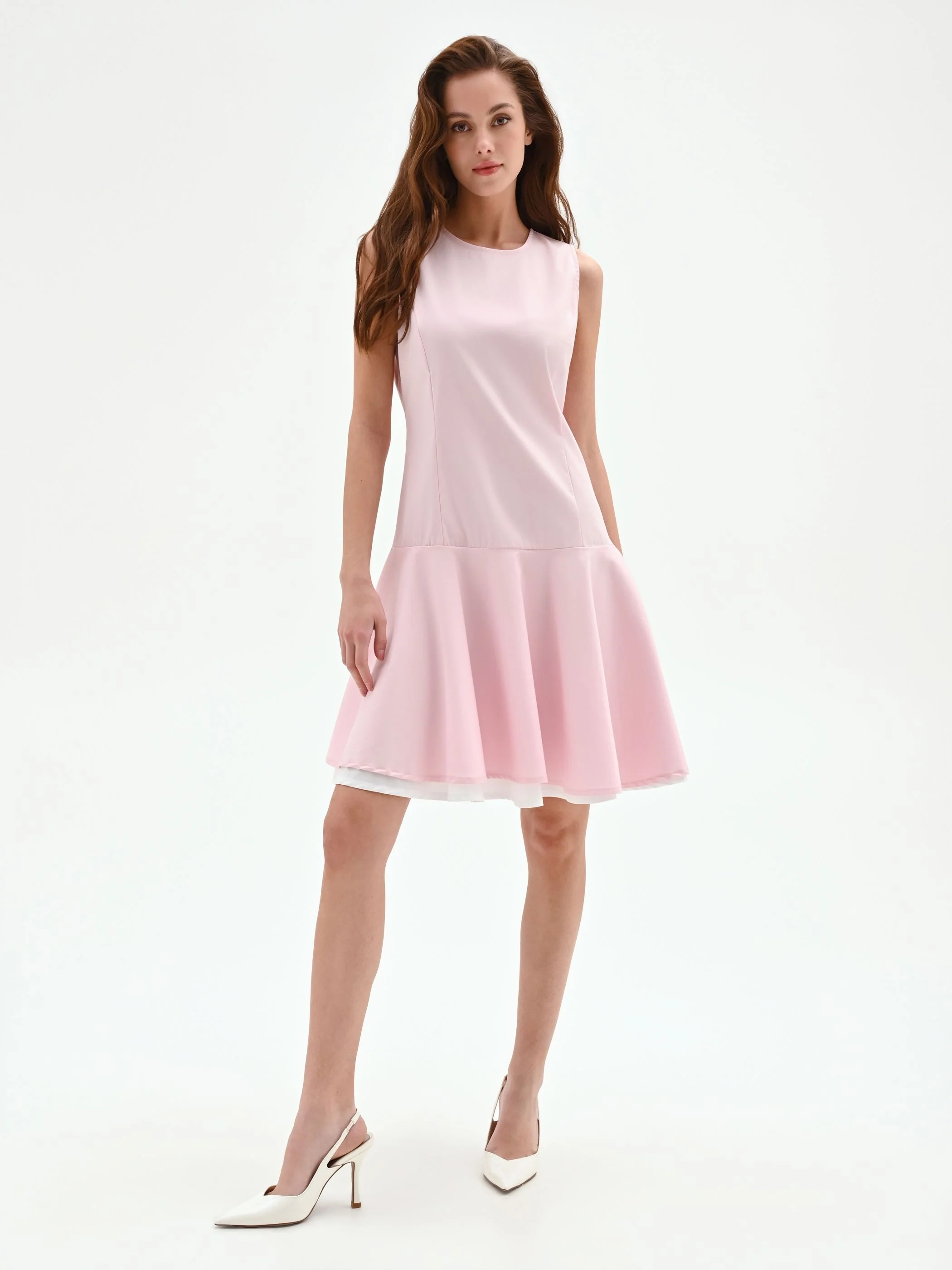 Abito rosa con gonna svasata in raso di cotone - Image 3
