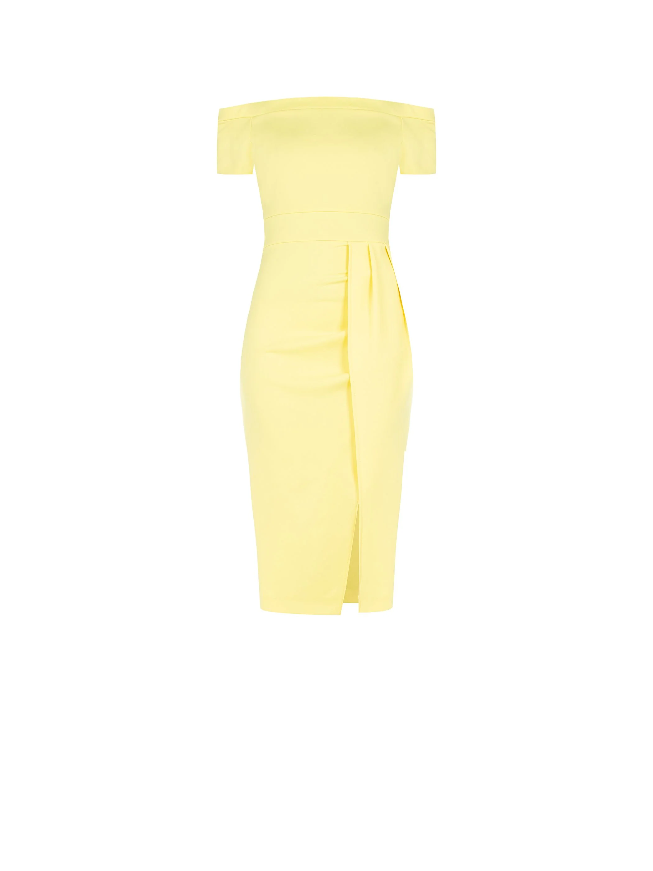 Abito tubino midi giallo chiaro off the shoulders - Image 5